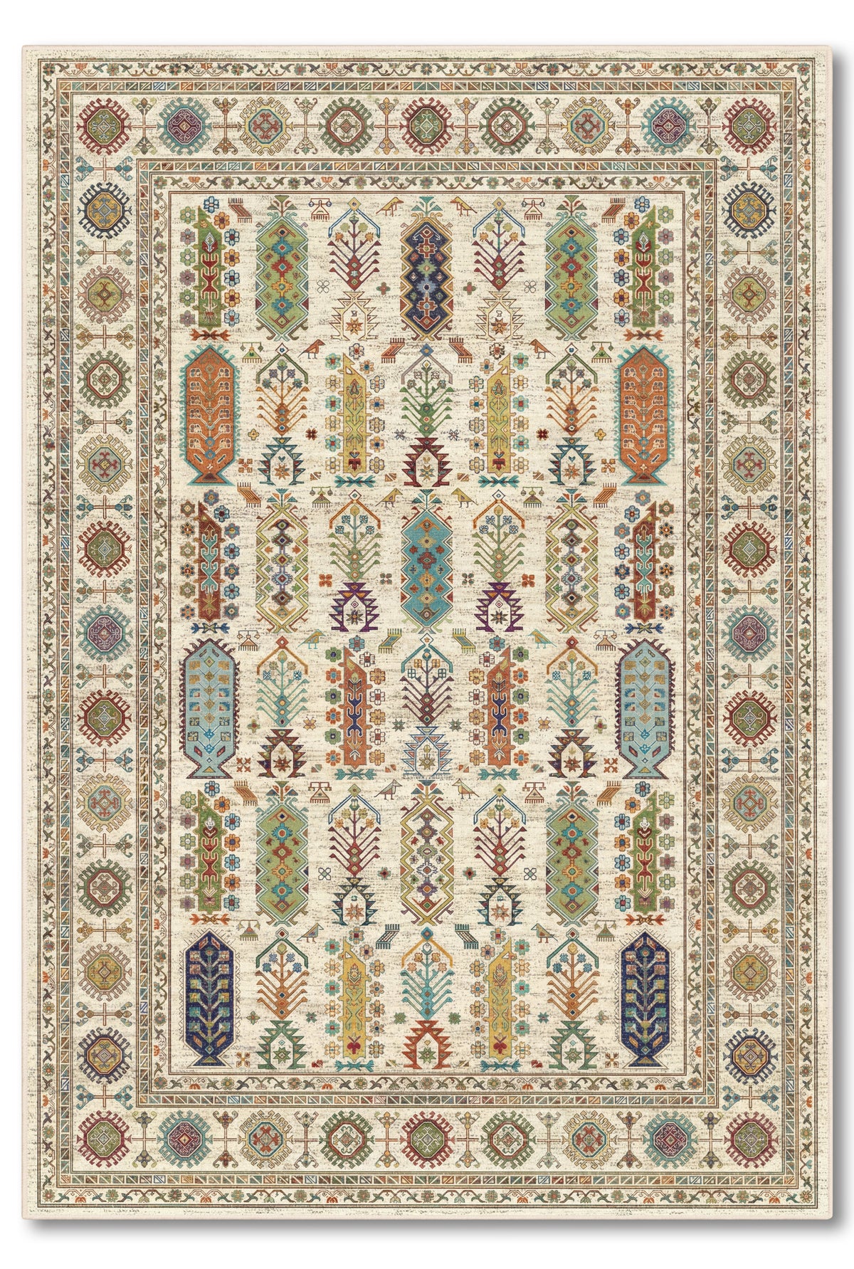 yıkanabilir kaymaz taban şönil dokuma halı 80x150 krem; renkli