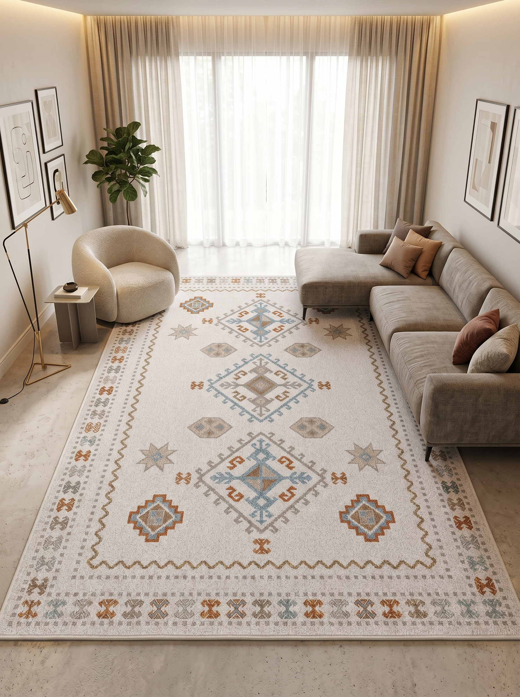 ARTE VN054 İskandinav Geometrik Desenli Renkli Dekoratif Salon Mutfak Koridor Halısı