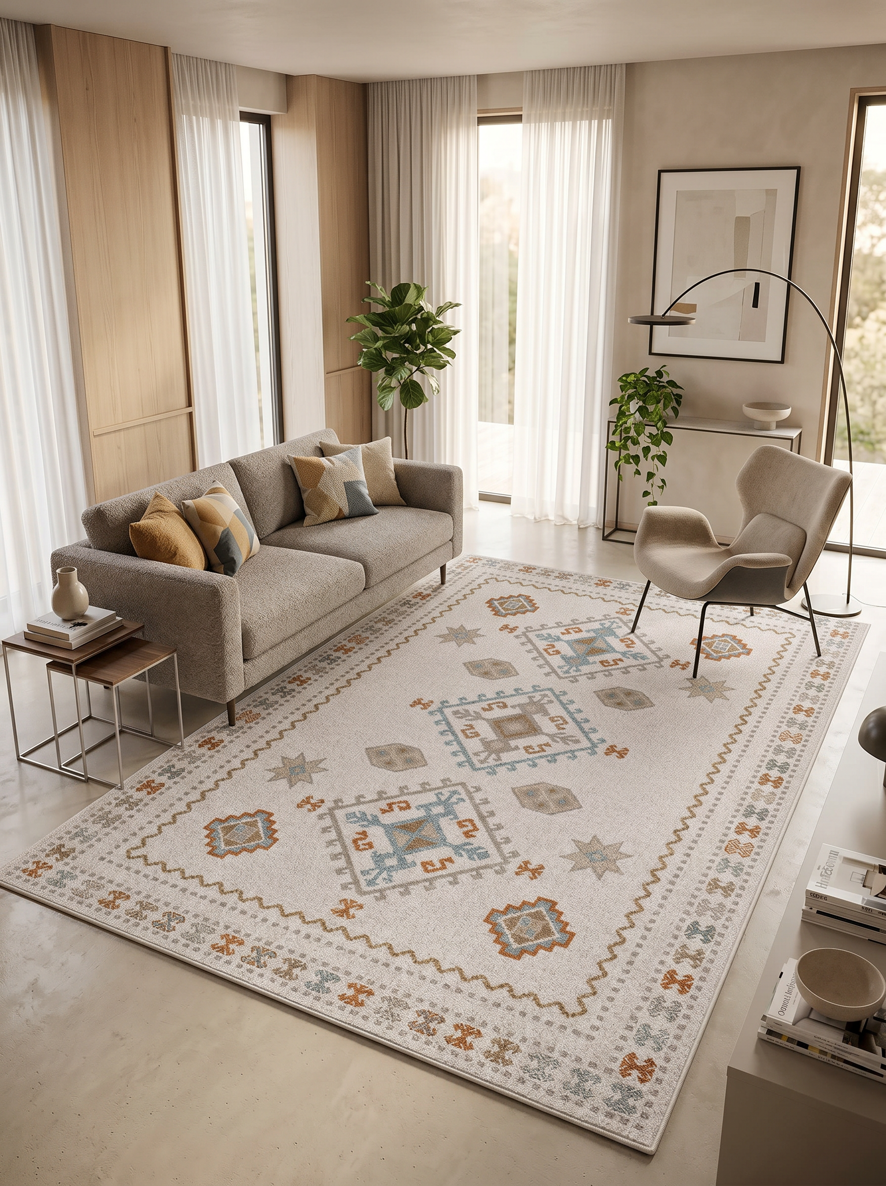 ARTE VN054 İskandinav Geometrik Desenli Renkli Dekoratif Salon Mutfak Koridor Halısı