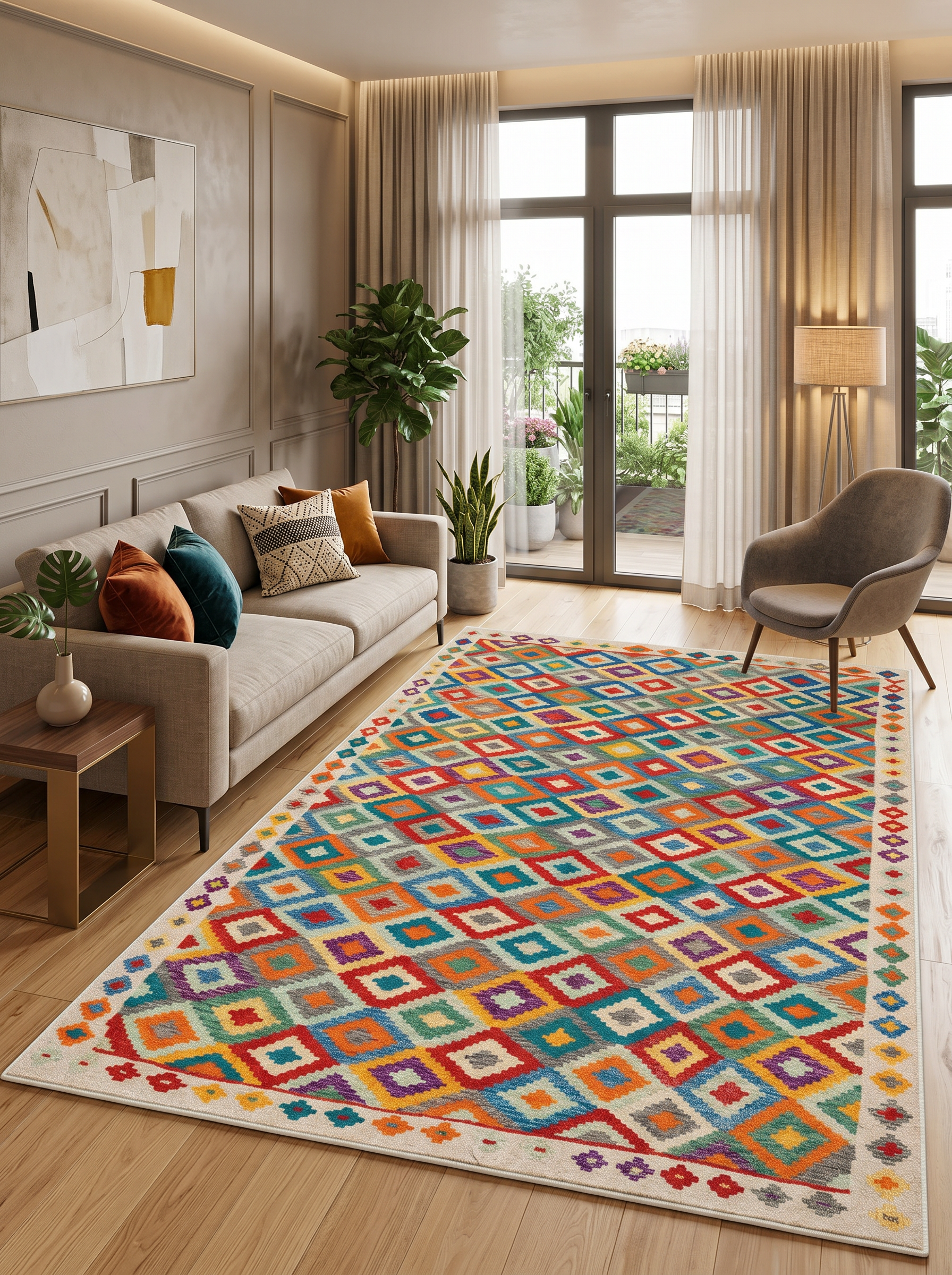 ARTE VN057 İskandinav Geometrik Desenli Renkli Dekoratif Salon Mutfak Koridor Halısı