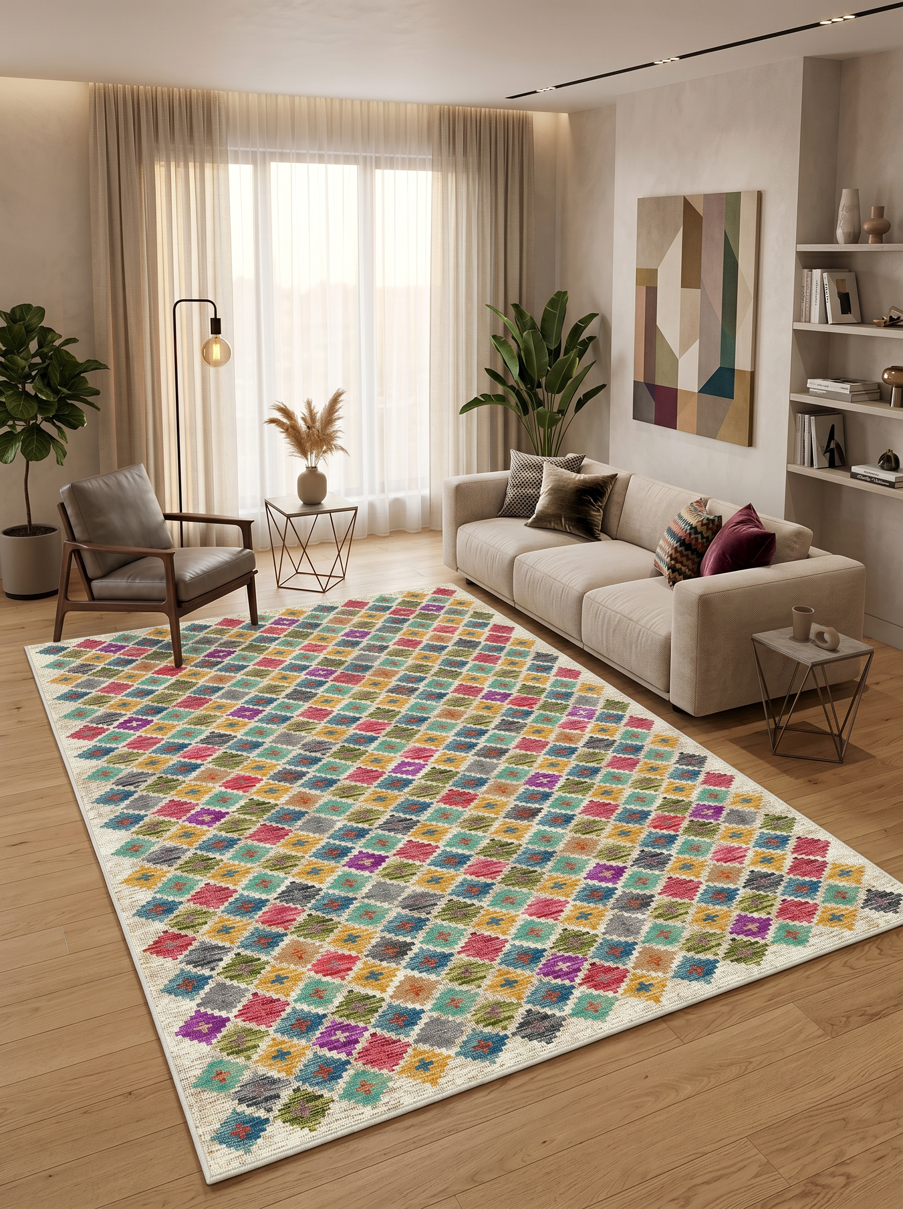 ARTE VN073 İskandinav Geometrik Desenli Renkli Dekoratif Salon Mutfak Koridor Halısı