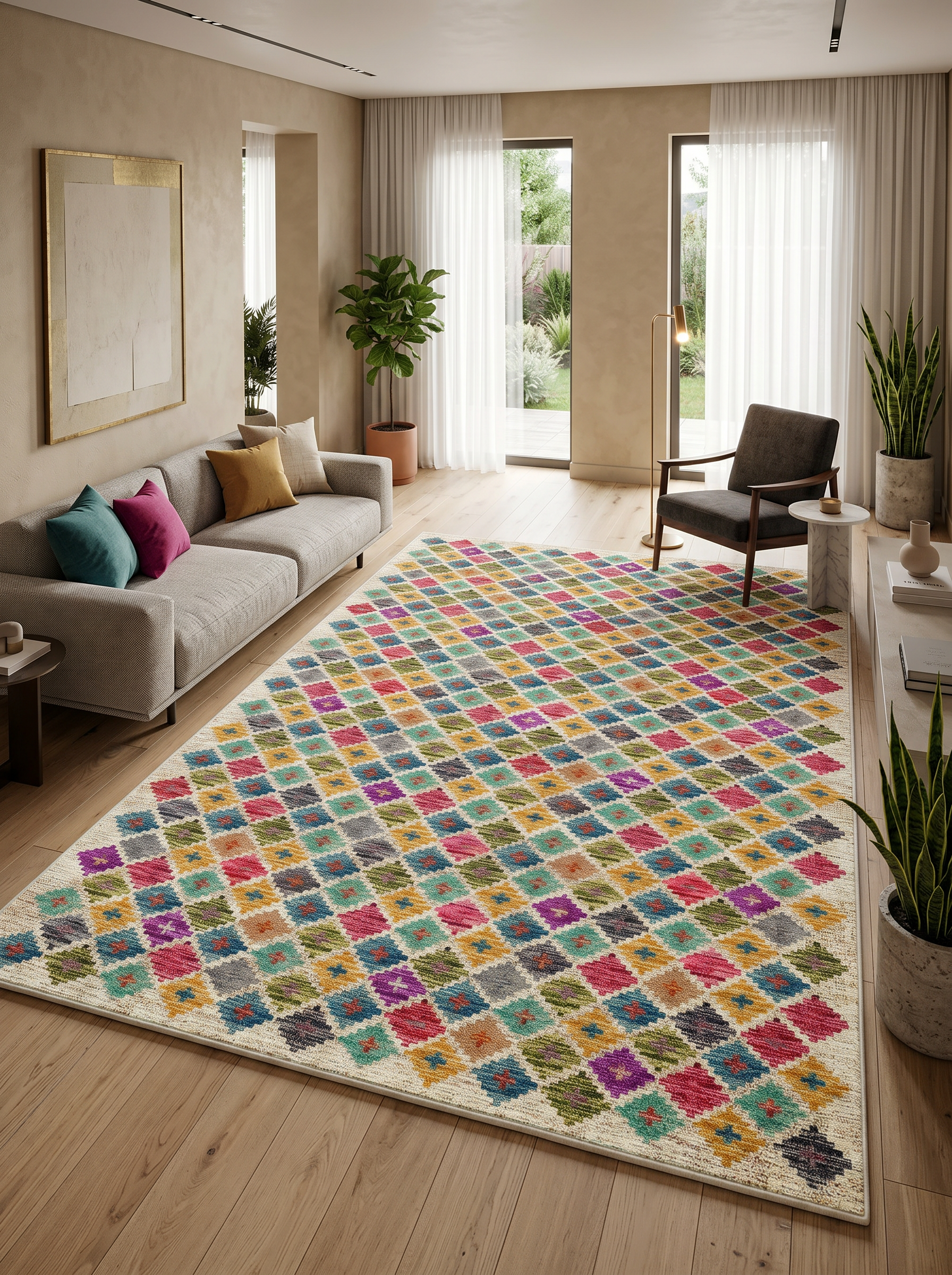 ARTE VN073 İskandinav Geometrik Desenli Renkli Dekoratif Salon Mutfak Koridor Halısı