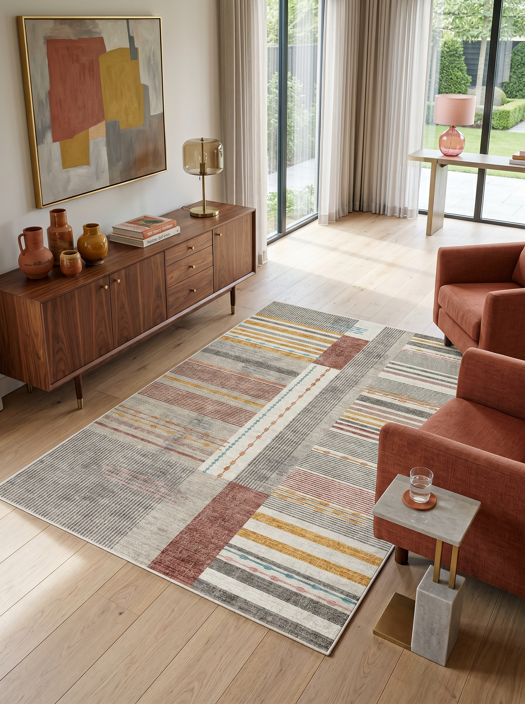 ARTE VN114 Geometrik Desenli Modern Renkli Dekoratif Salon Mutfak Koridor Halısı