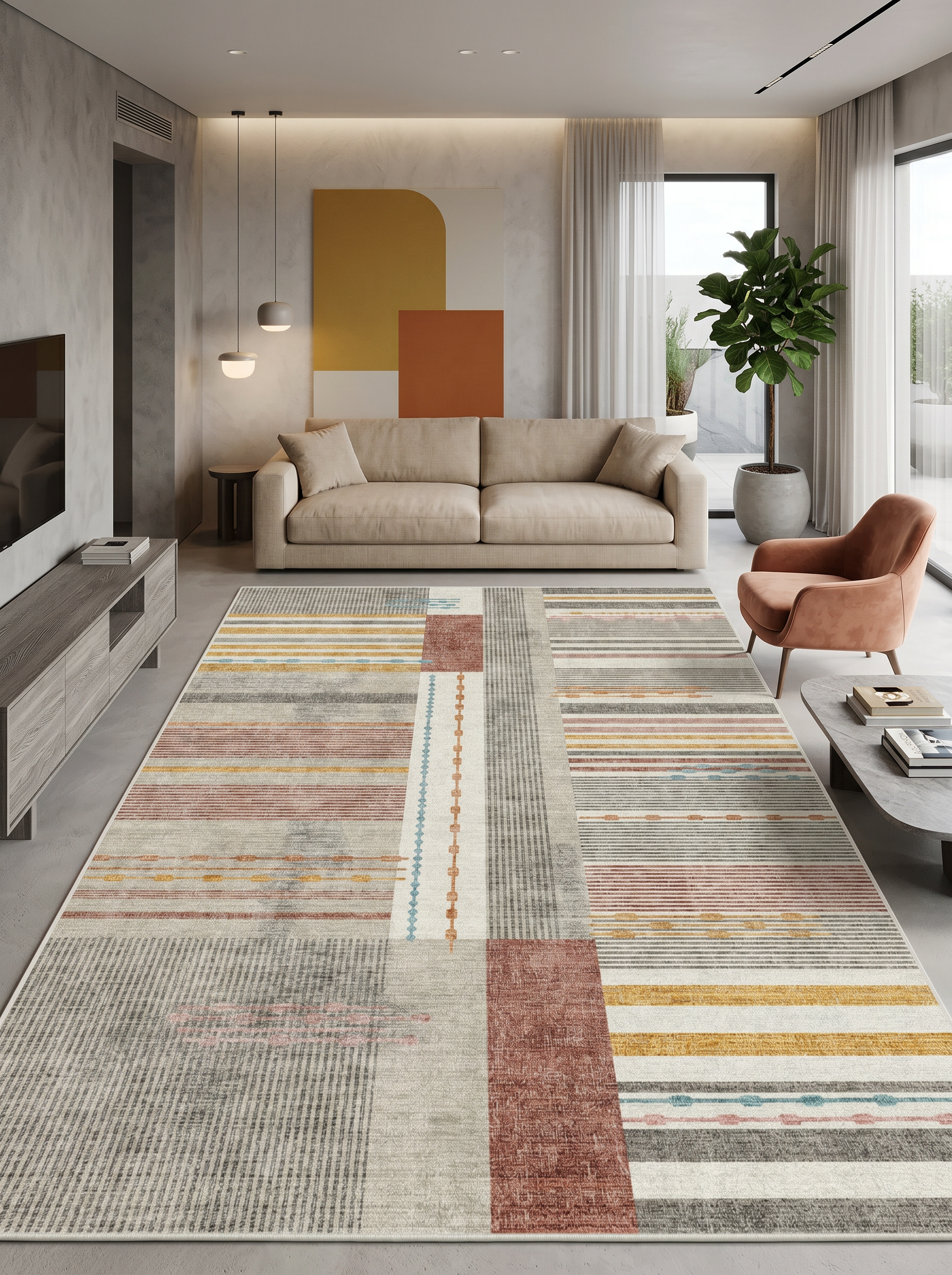 ARTE VN114 Geometrik Desenli Modern Renkli Dekoratif Salon Mutfak Koridor Halısı