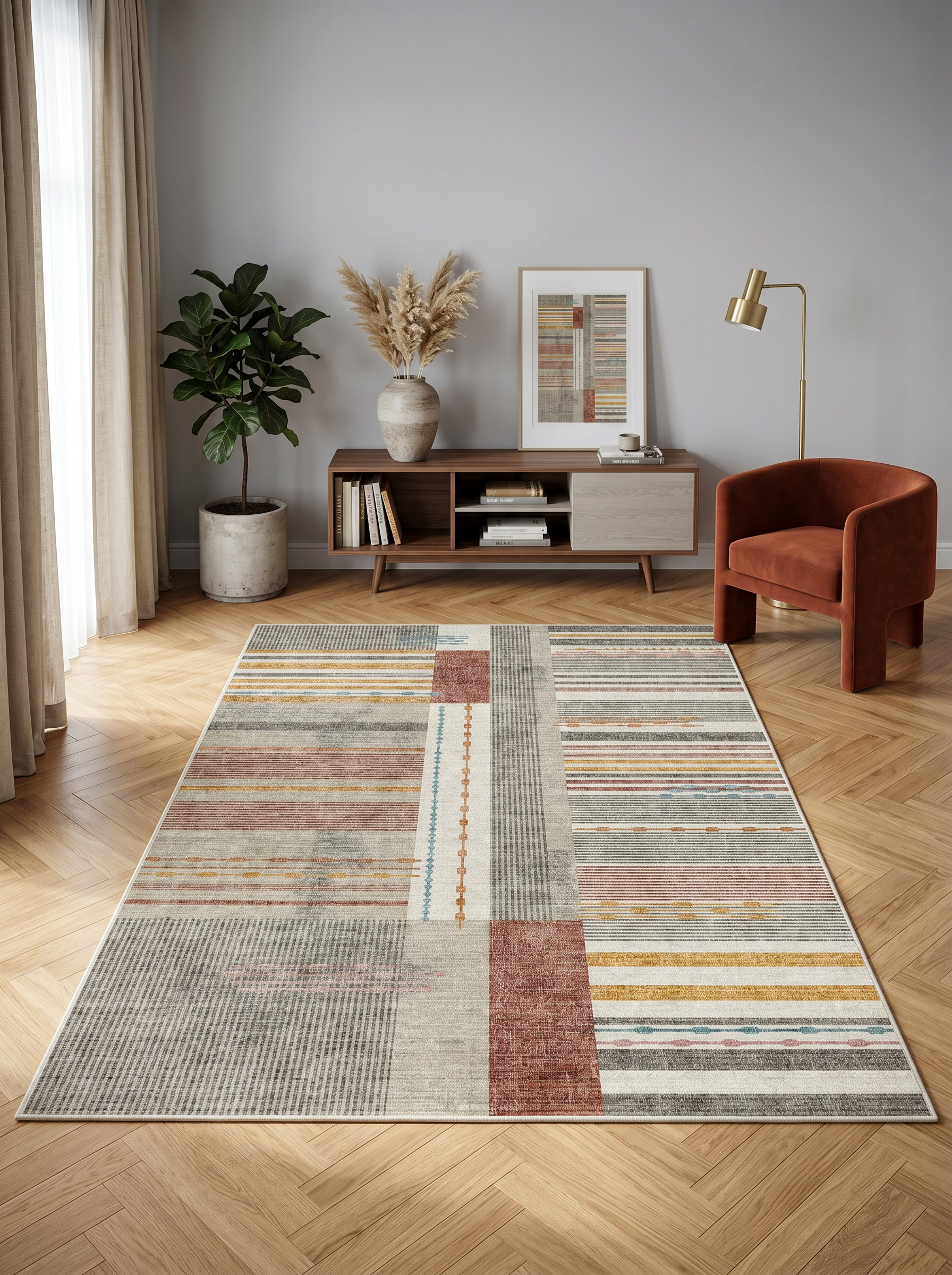 ARTE VN114 Geometrik Desenli Modern Renkli Dekoratif Salon Mutfak Koridor Halısı