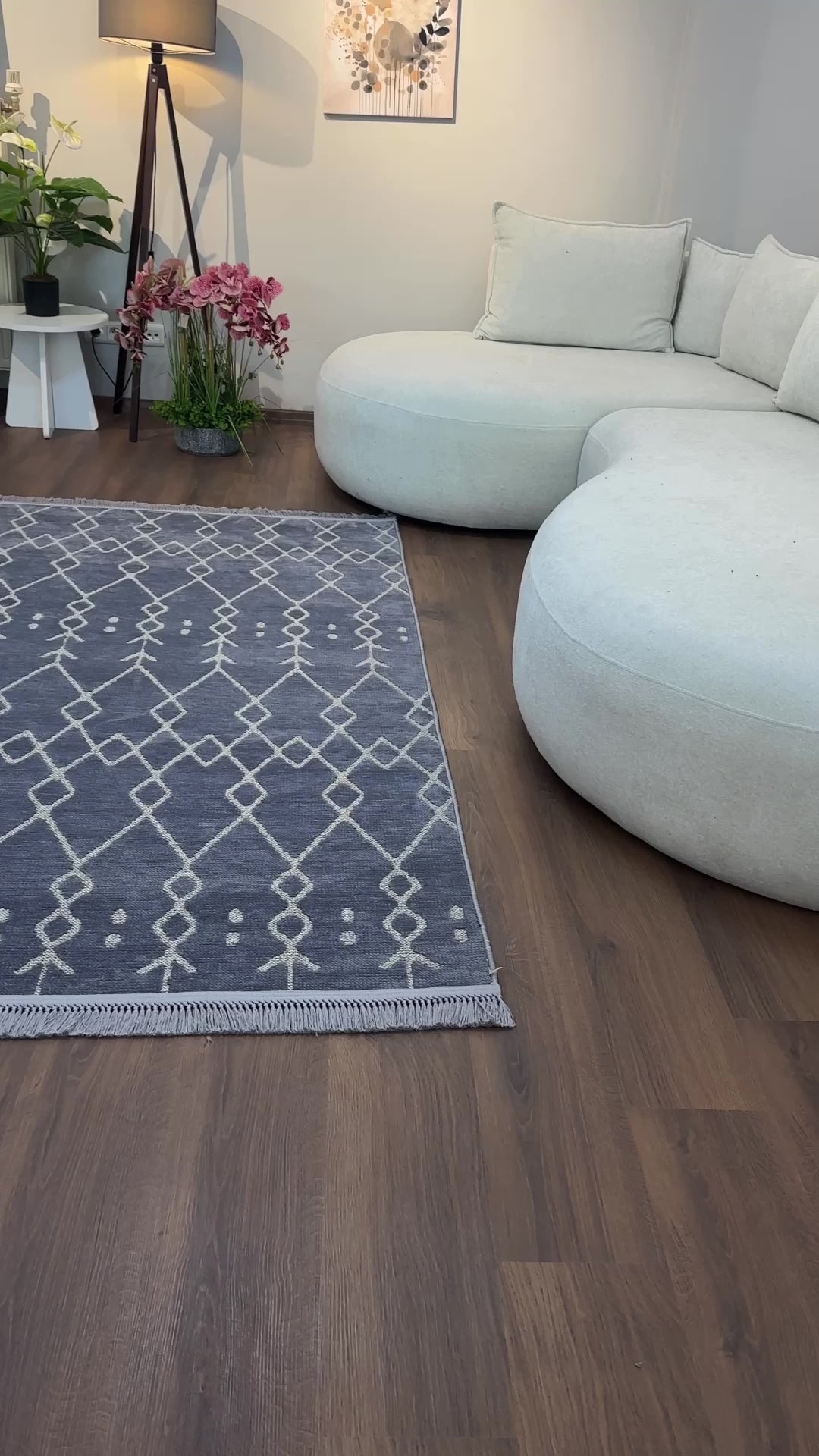 ŞÖNİL MODERN - GRİ Kaymaz Taban İskandinav Desenli Salon Koridor Mutfak Şönil Kilim Dokuma Halı