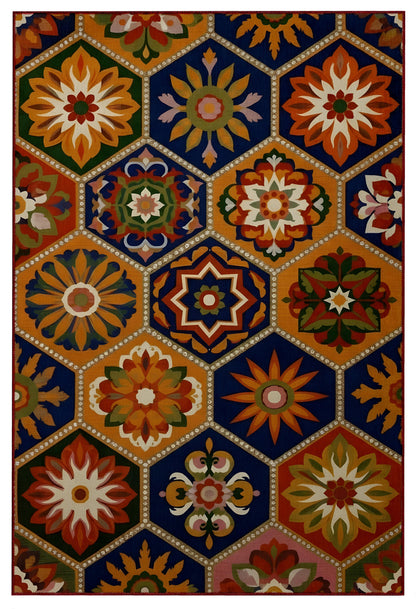 Arte HD040 Geometrik Çiçek Figürlü Modern Renkli Dekoratif Dokuma Halı