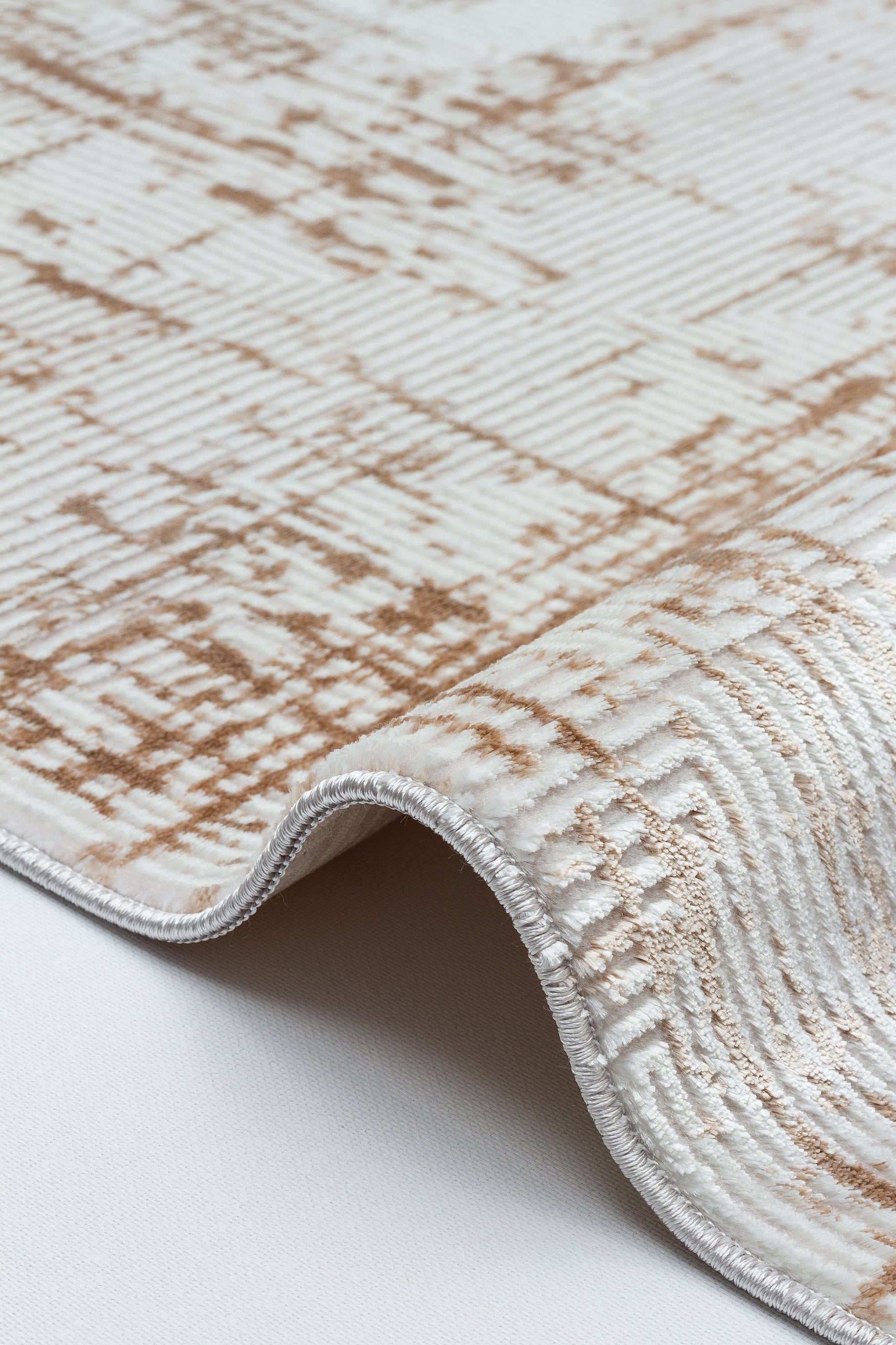 LOTUS 50T-KAHVE/KREM Sentetik Bambu Parlak Saten Salon Koridor Mutfak Halısı