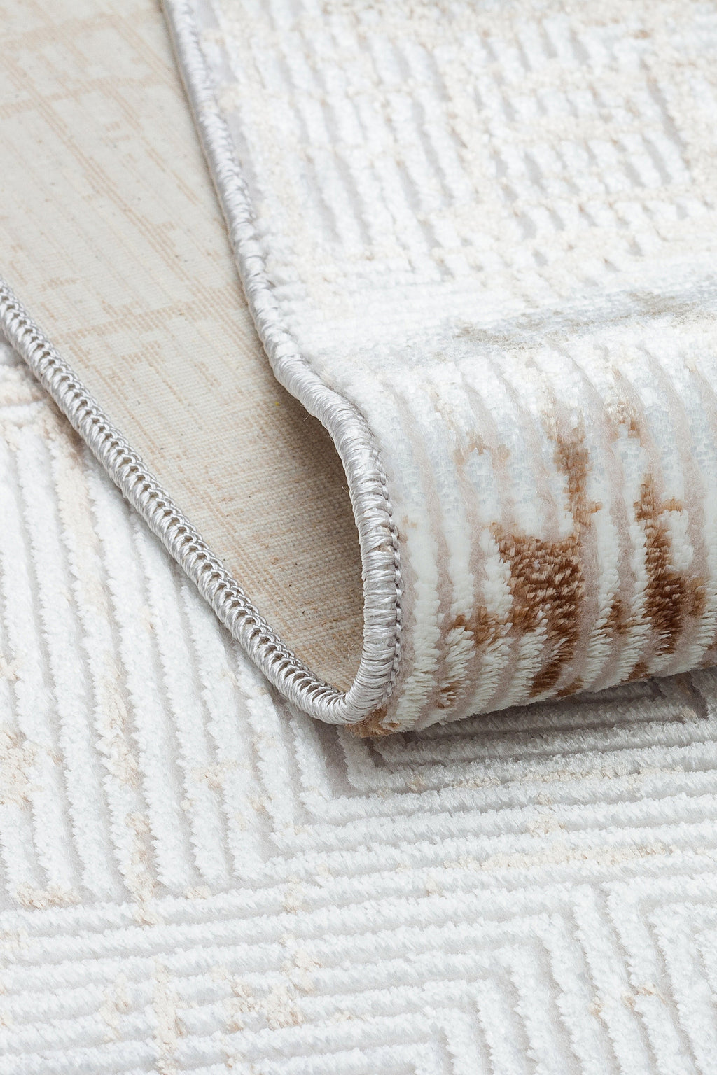 LOTUS 50T-KAHVE/KREM Sentetik Bambu Parlak Saten Salon Koridor Mutfak Halısı