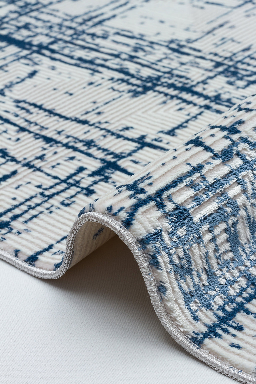 LOTUS 51T-KREM/MAVİ Sentetik Bambu Parlak Saten Salon Koridor Mutfak Halısı