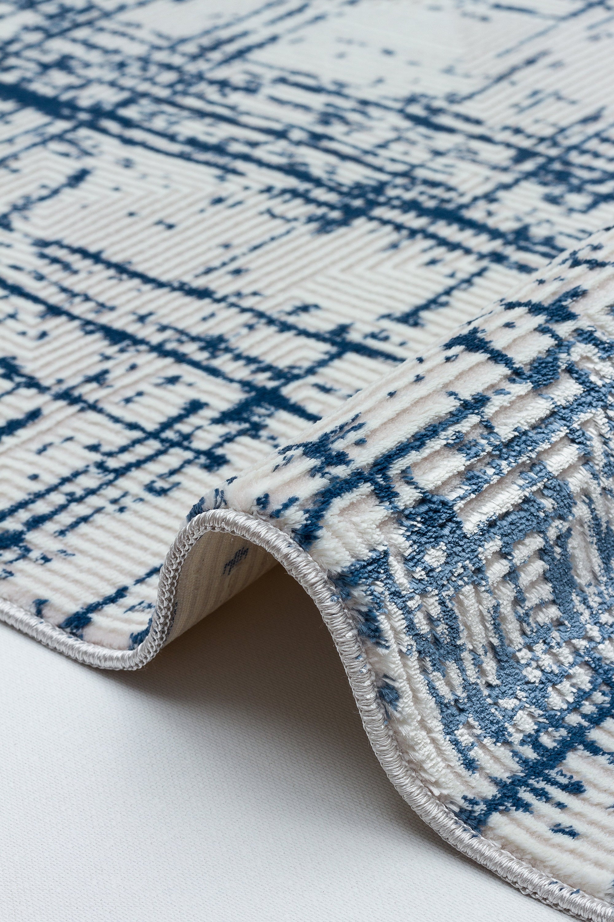 LOTUS 51T-KREM/MAVİ Sentetik Bambu Parlak Saten Salon Koridor Mutfak Halısı