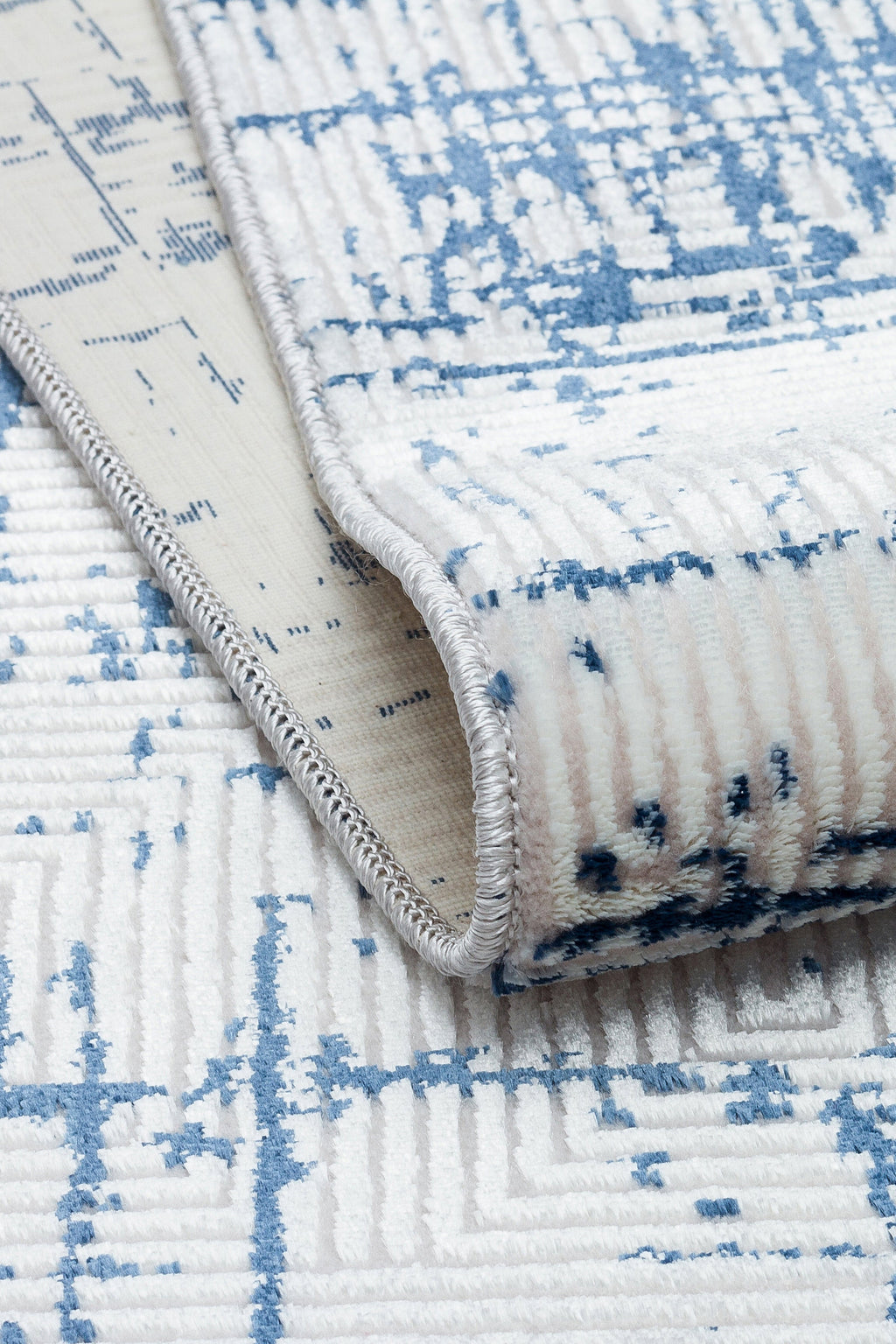 LOTUS 51T-KREM/MAVİ Sentetik Bambu Parlak Saten Salon Koridor Mutfak Halısı