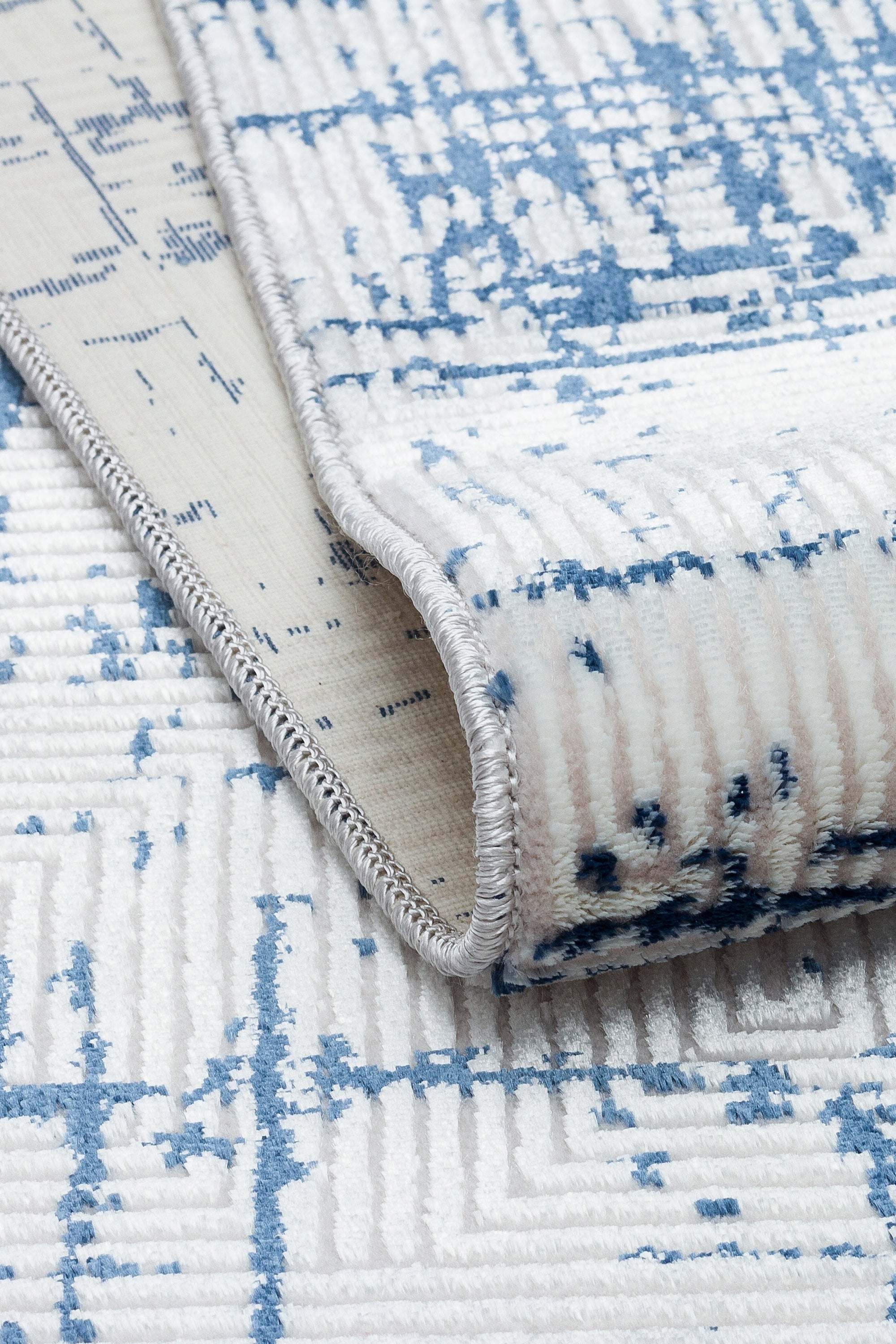 LOTUS 51T-KREM/MAVİ Sentetik Bambu Parlak Saten Salon Koridor Mutfak Halısı