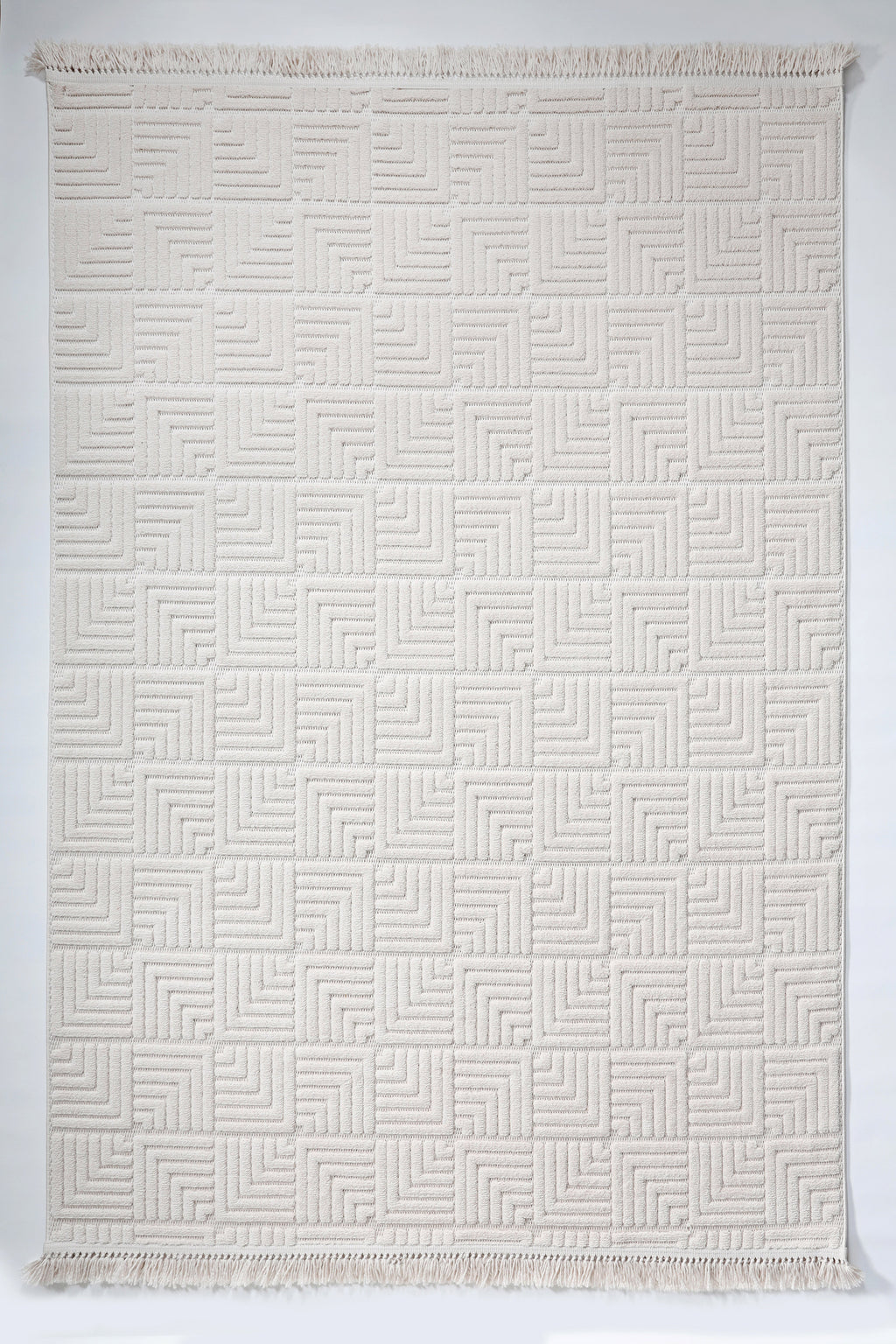 MİLAS L7 BEJ Kabartmalı Modern Geometrik Desenli Salon Koridor Mutfak Halısı-KP