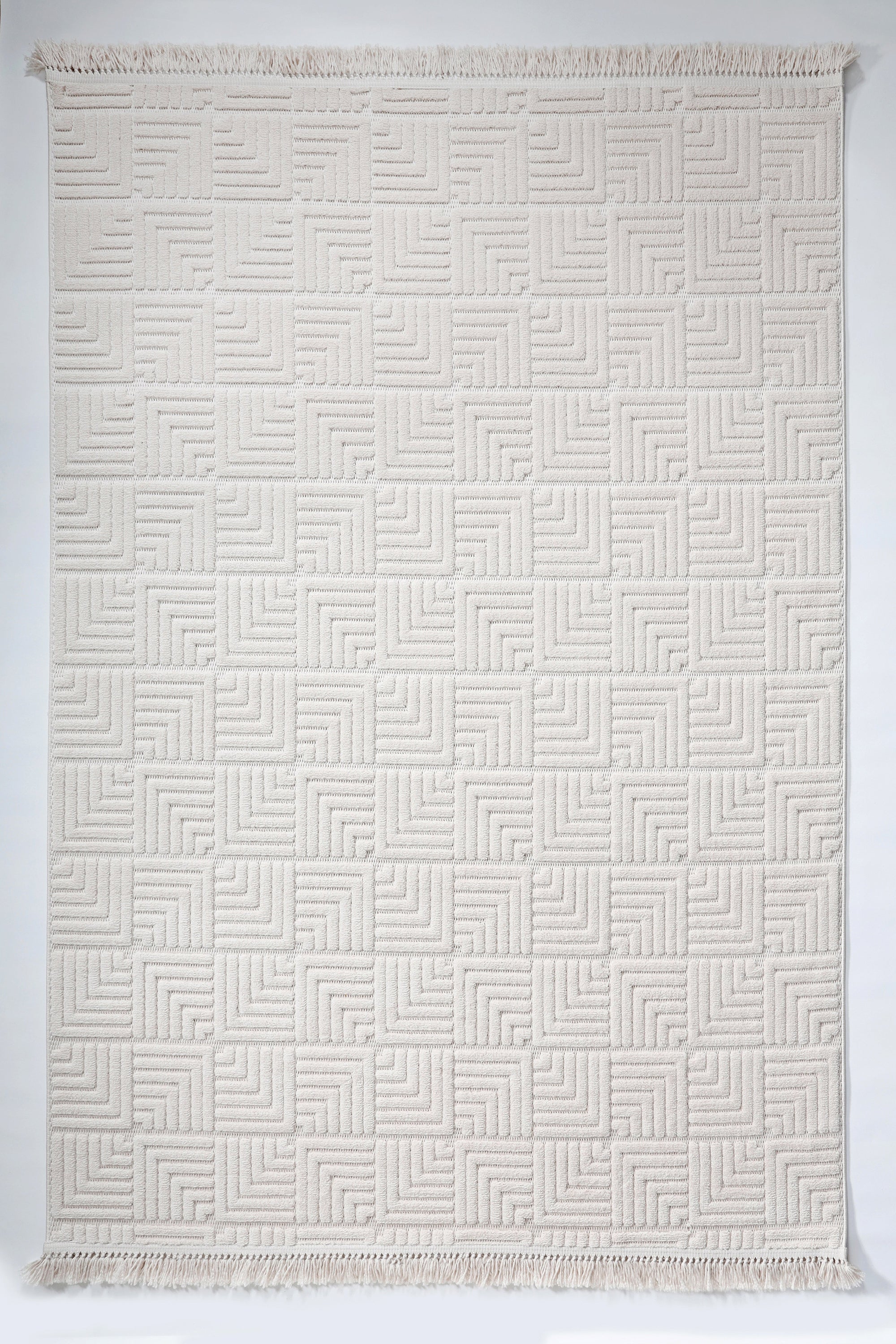 MİLAS L7 BEJ Kabartmalı Modern Geometrik Desenli Salon Koridor Mutfak Halısı-KP