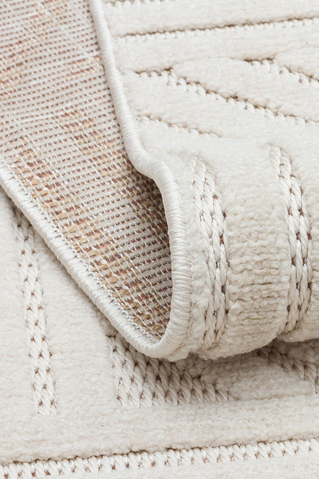 MİLAS C14-BEJ Kabartmalı Modern Geometrik Desenli Salon Koridor Mutfak Halısı