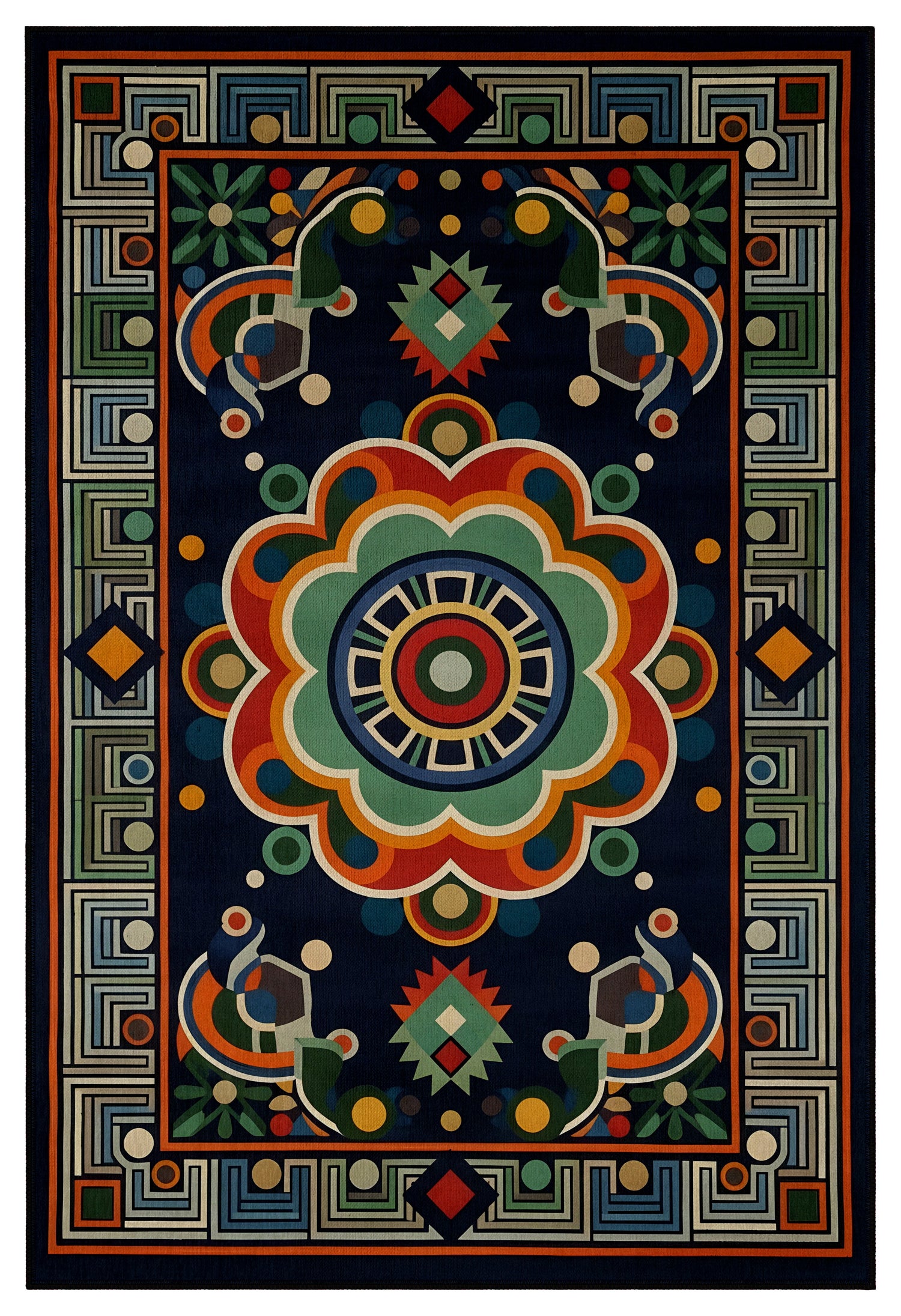 Arte HD036 Klasik Geometrik Desenli Renkli Dekoratif Dokuma Halı