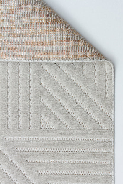 MİLAS C15-GRİ Kabartmalı Kaymaz Taban Modern Geometrik Desenli Salon Koridor Mutfak Halısı