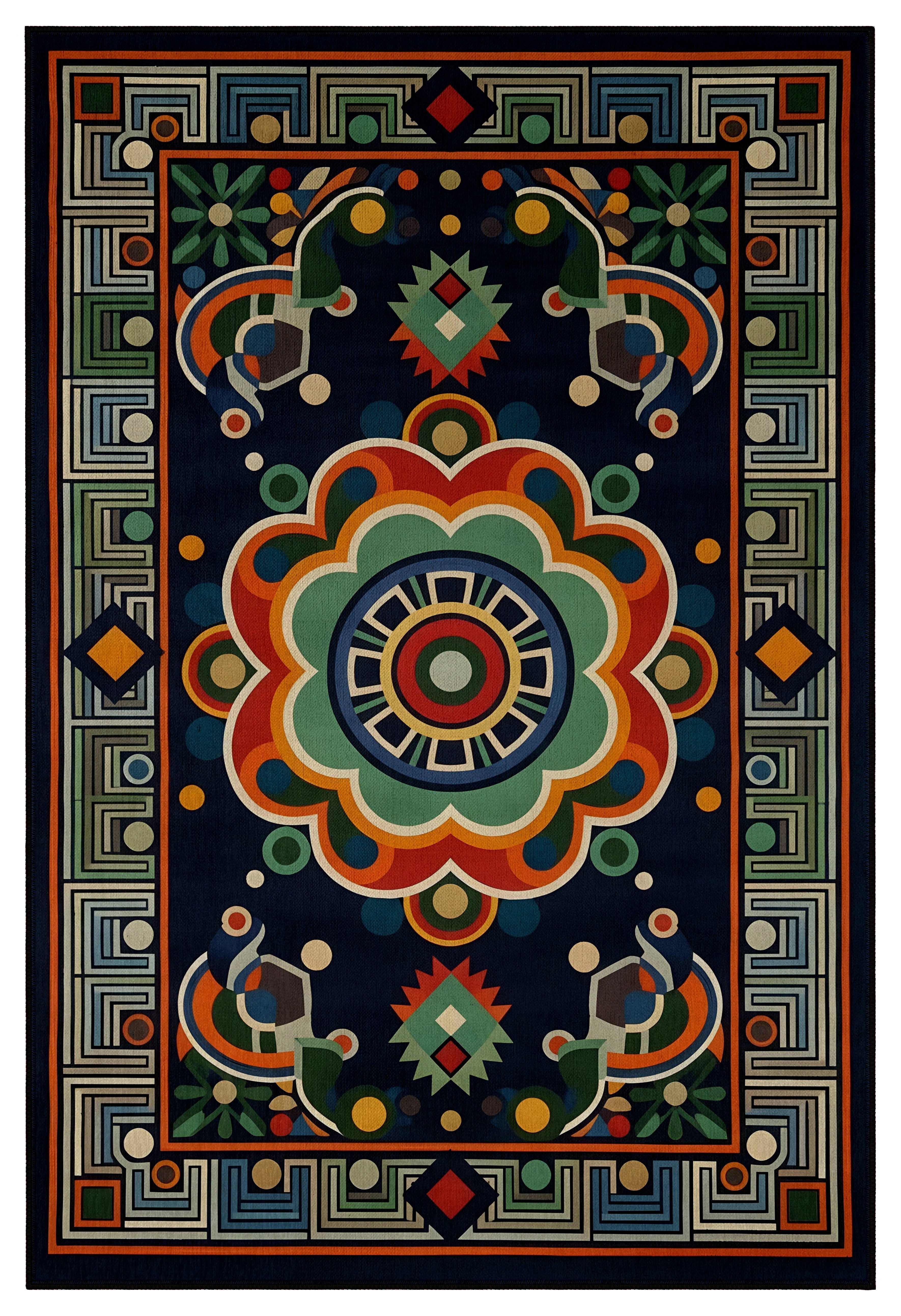 Arte HD036 Klasik Geometrik Desenli Renkli Dekoratif Dokuma Halı