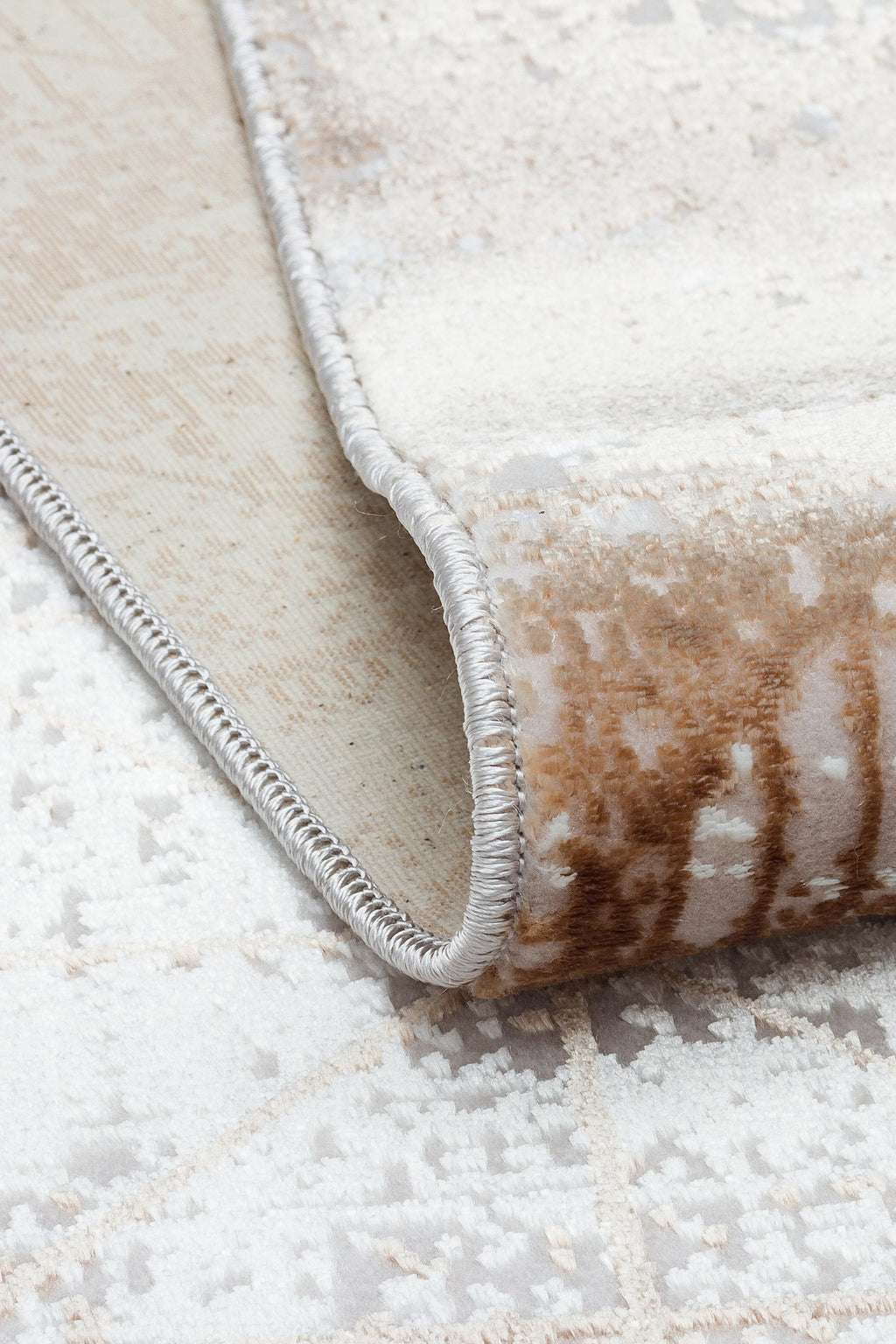 LOTUS 53T-KAHVE/KREM Sentetik Bambu Parlak Saten Salon Koridor Mutfak Halısı