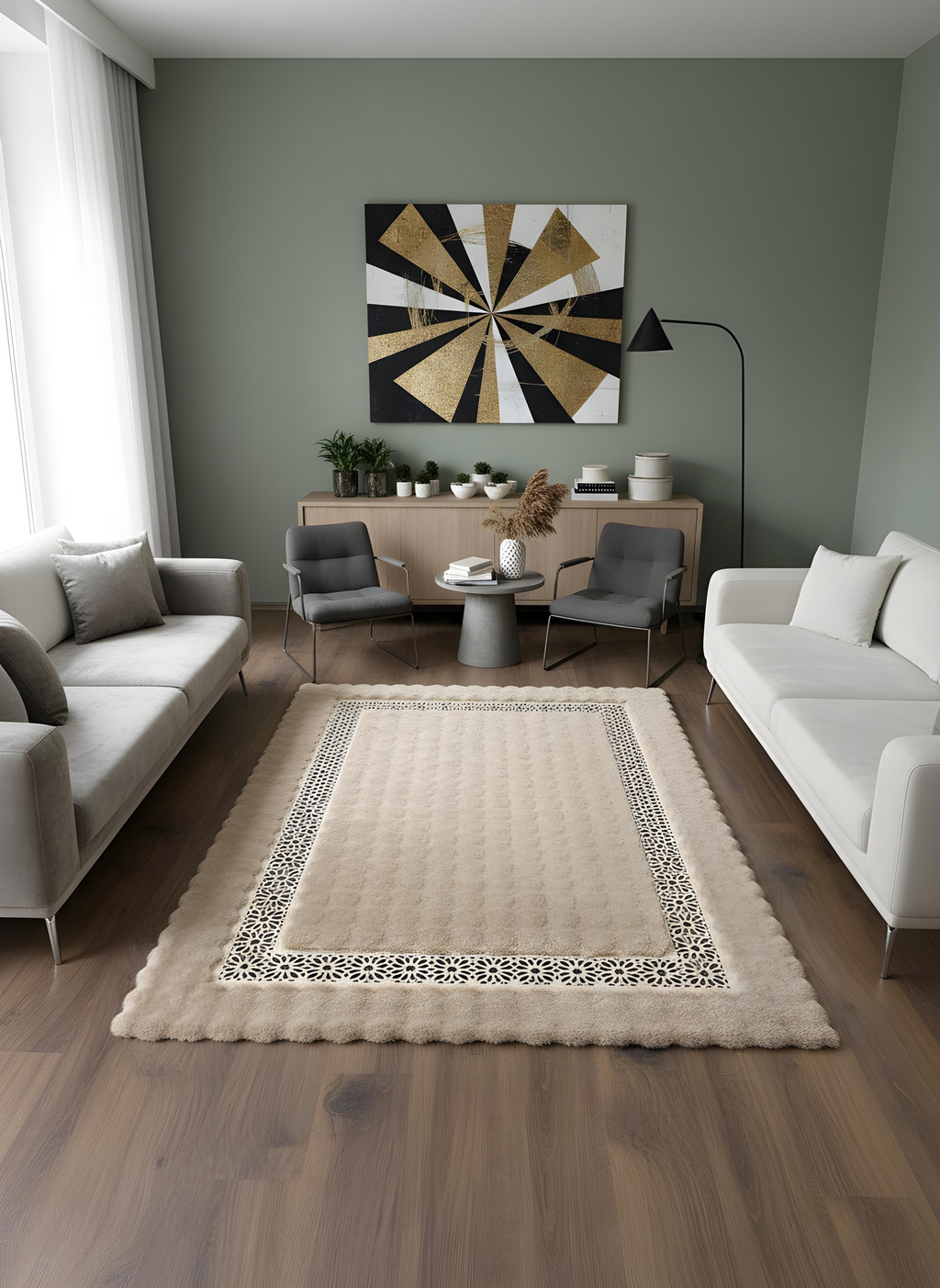 Royal Serisi Akik - El İşçiliği ile Tavşan Post ve Varaklı Deri Dekoratif Halı