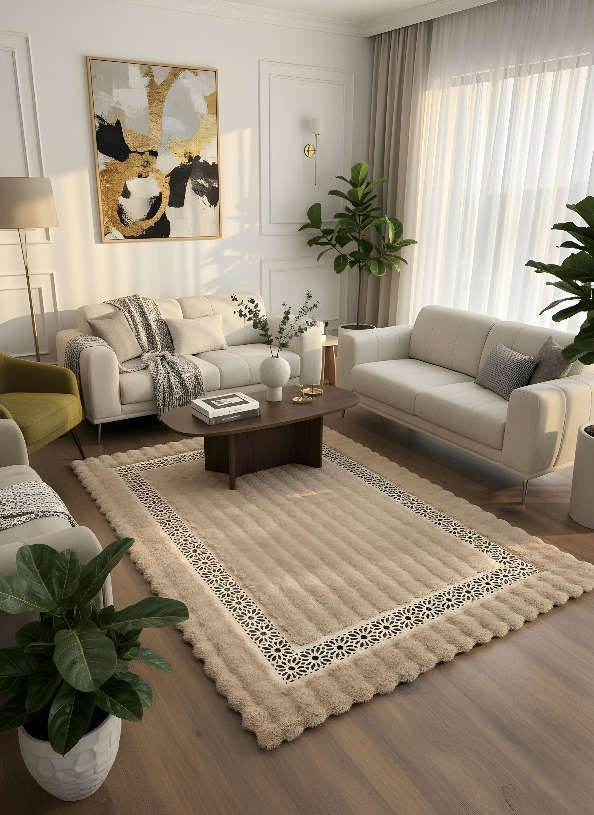 Royal Serisi Akik - El İşçiliği ile Tavşan Post ve Varaklı Deri Dekoratif Halı