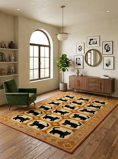 Arte KD001 Kedi Desenli Pati Dostu Hayvanseverler İçin Dekoratif Halı