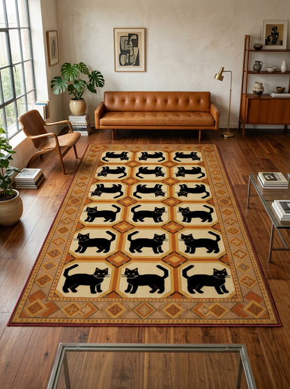 Arte KD001 Kedi Desenli Pati Dostu Hayvanseverler İçin Dekoratif Halı