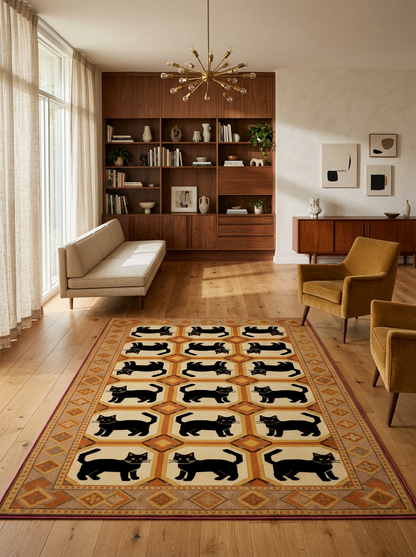 Arte KD001 Kedi Desenli Pati Dostu Hayvanseverler İçin Dekoratif Halı