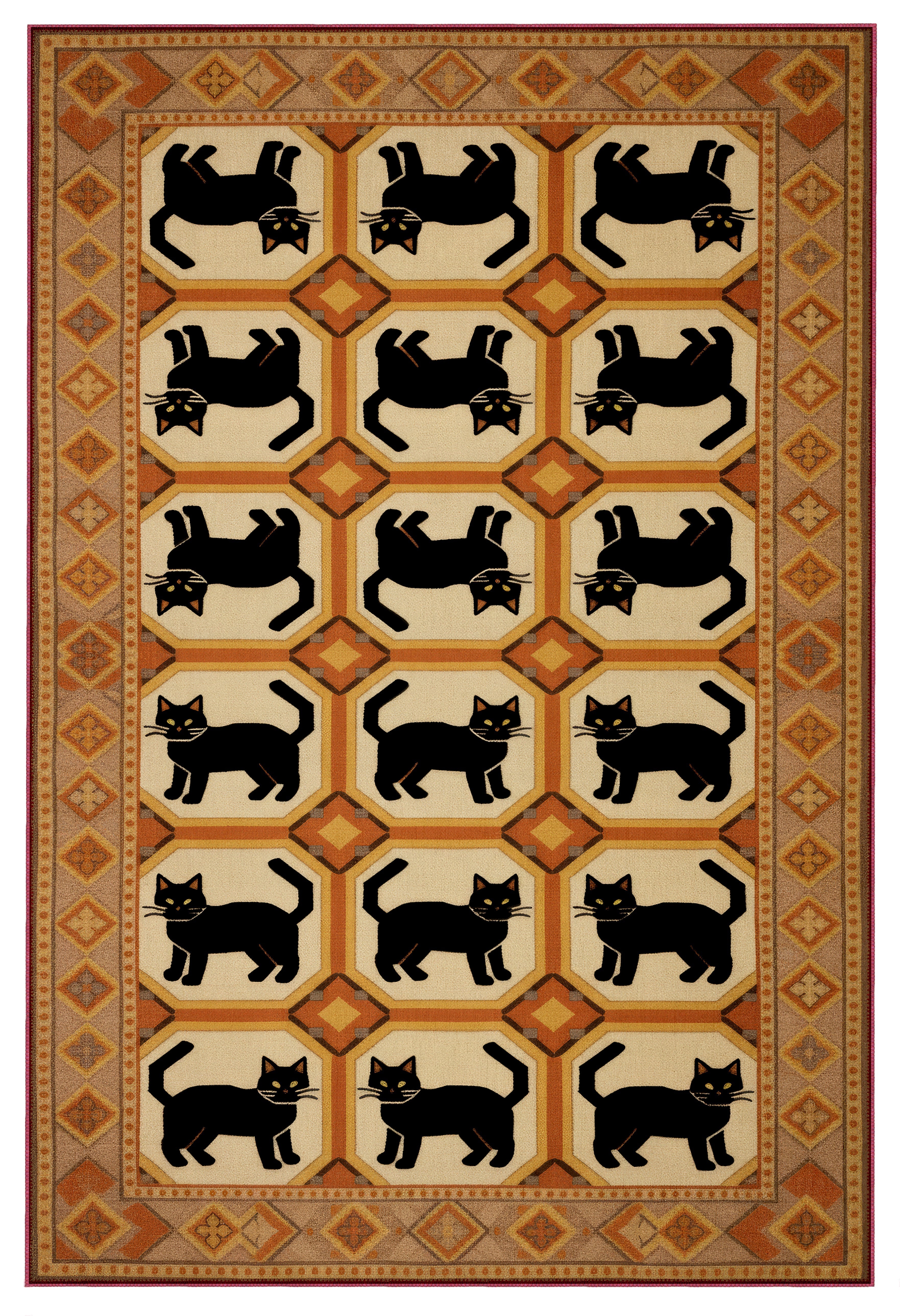 Arte KD001 Kedi Desenli Pati Dostu Hayvanseverler İçin Dekoratif Halı