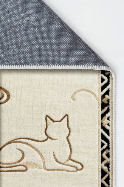 Arte KD004 Kedi Desenli Pati Dostu Hayvanseverler İçin Dekoratif Halı