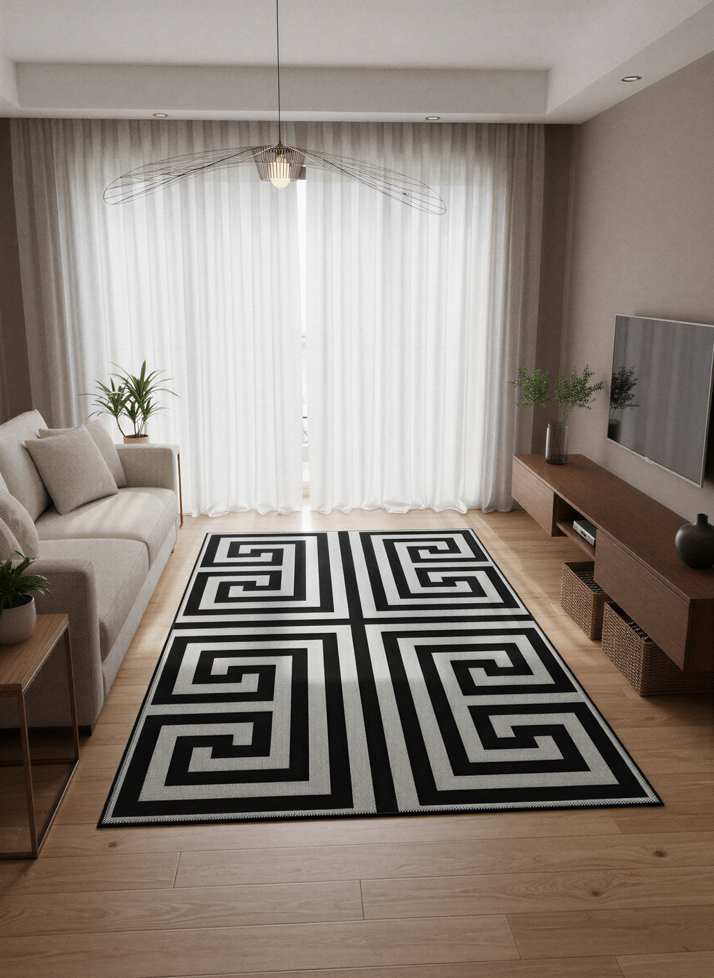 Arte VN024 Modern Geometrik Labirent Desenli Dekoratif Şönil Halı