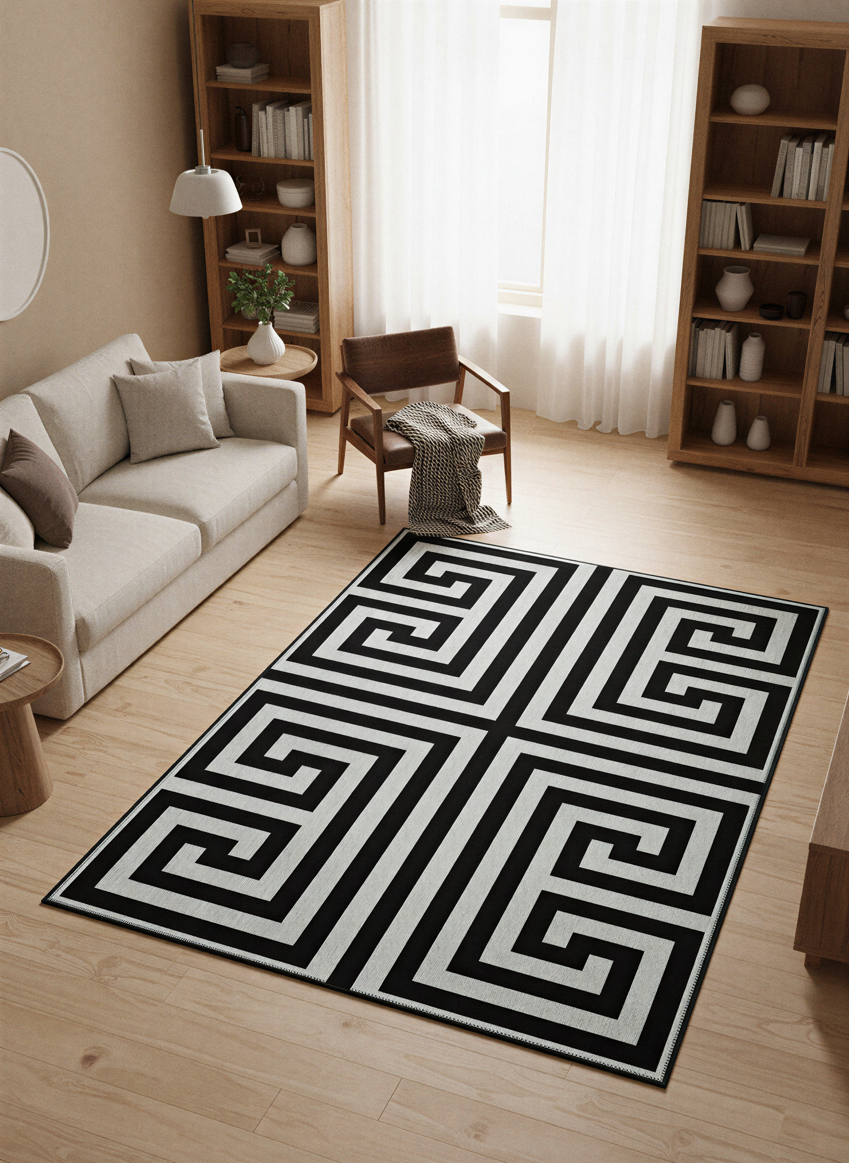 Arte VN024 Modern Geometrik Labirent Desenli Dekoratif Şönil Halı