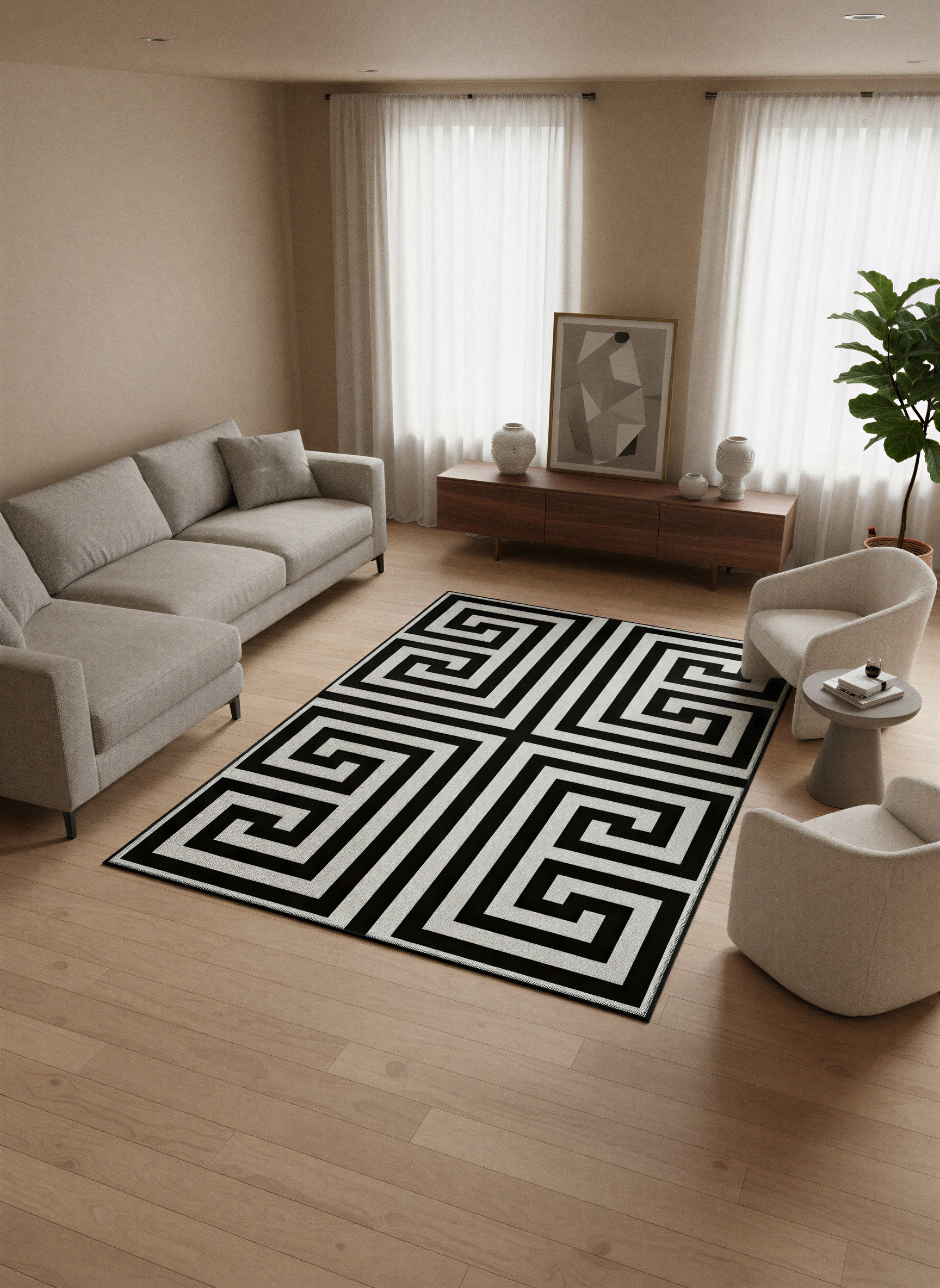 Arte VN024 Modern Geometrik Labirent Desenli Dekoratif Şönil Halı