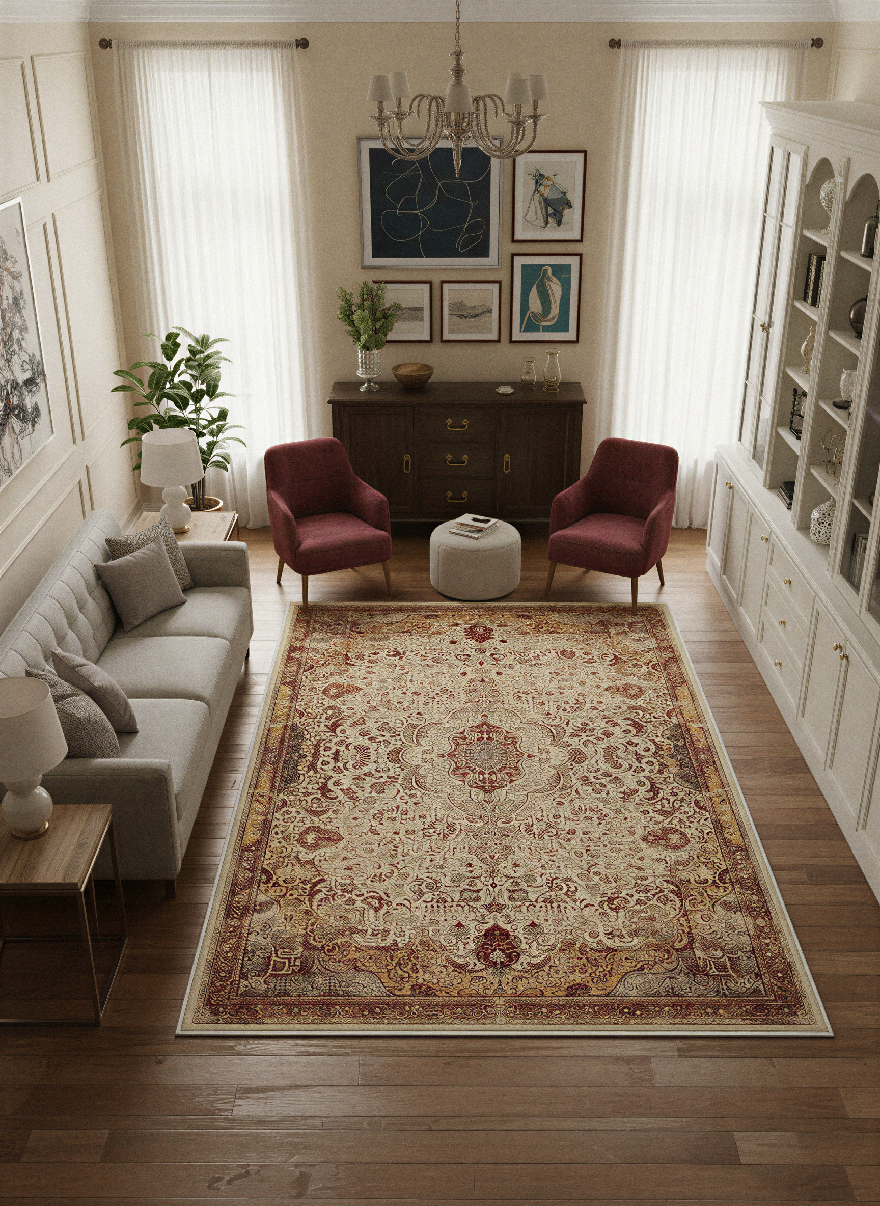 Arte VN030 Vintage Klasik Desenli Dekoratif Şönil Halı