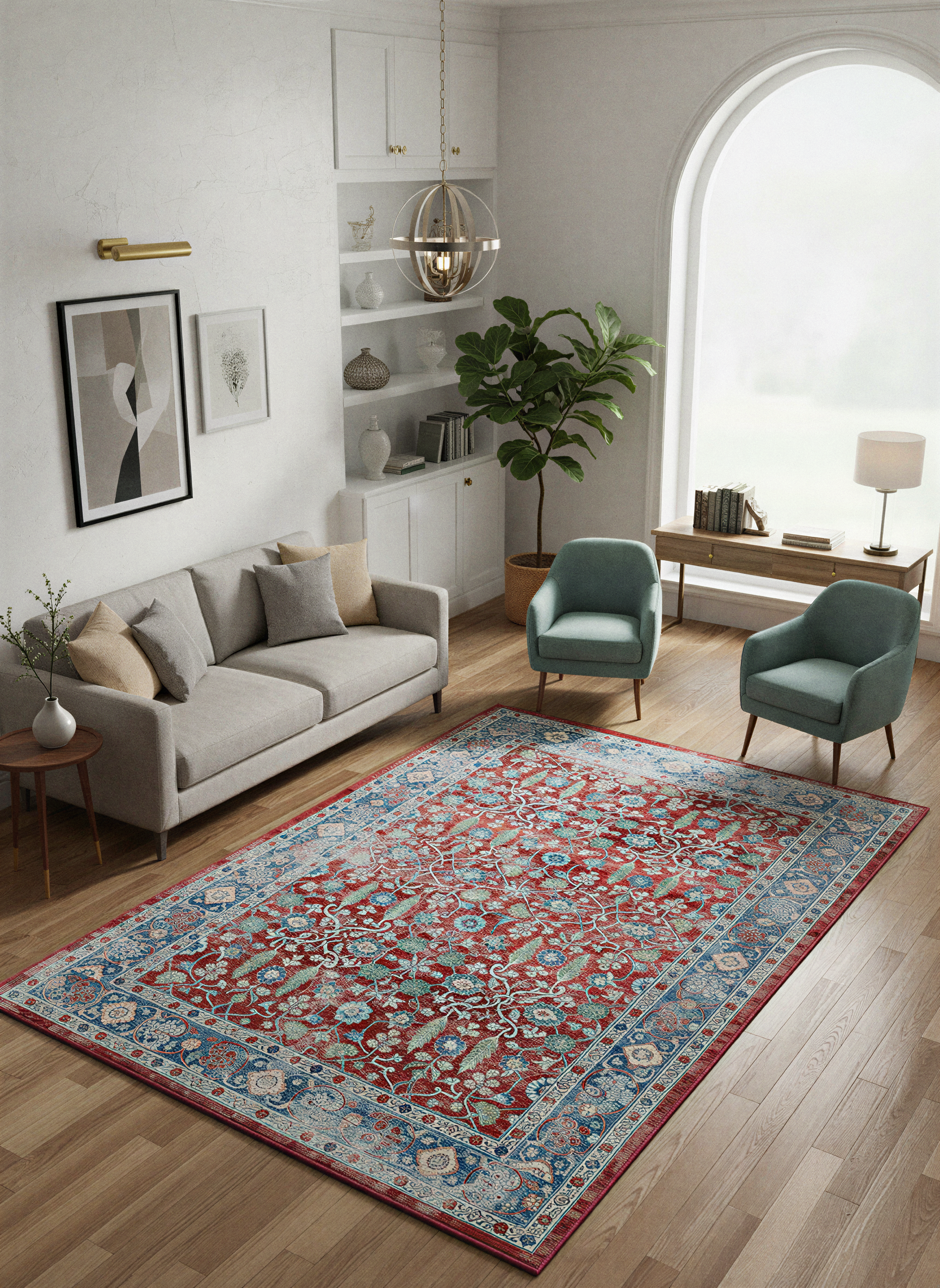 Arte VN034 Vintage Klasik Desenli Renkli Dekoratif Şönil Halı