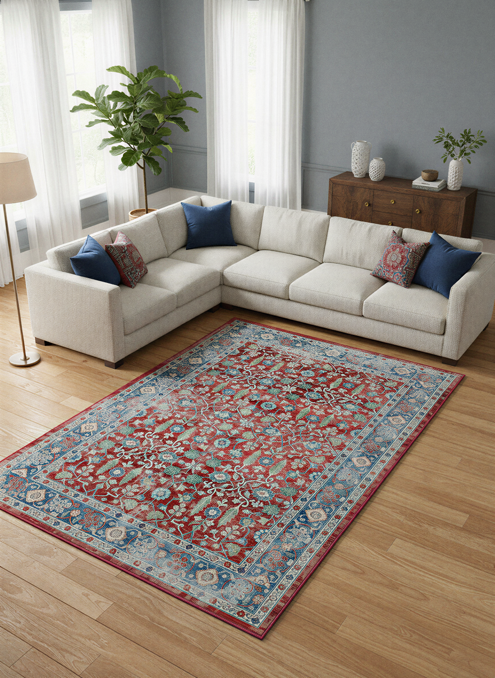 Arte VN034 Vintage Klasik Desenli Renkli Dekoratif Şönil Halı