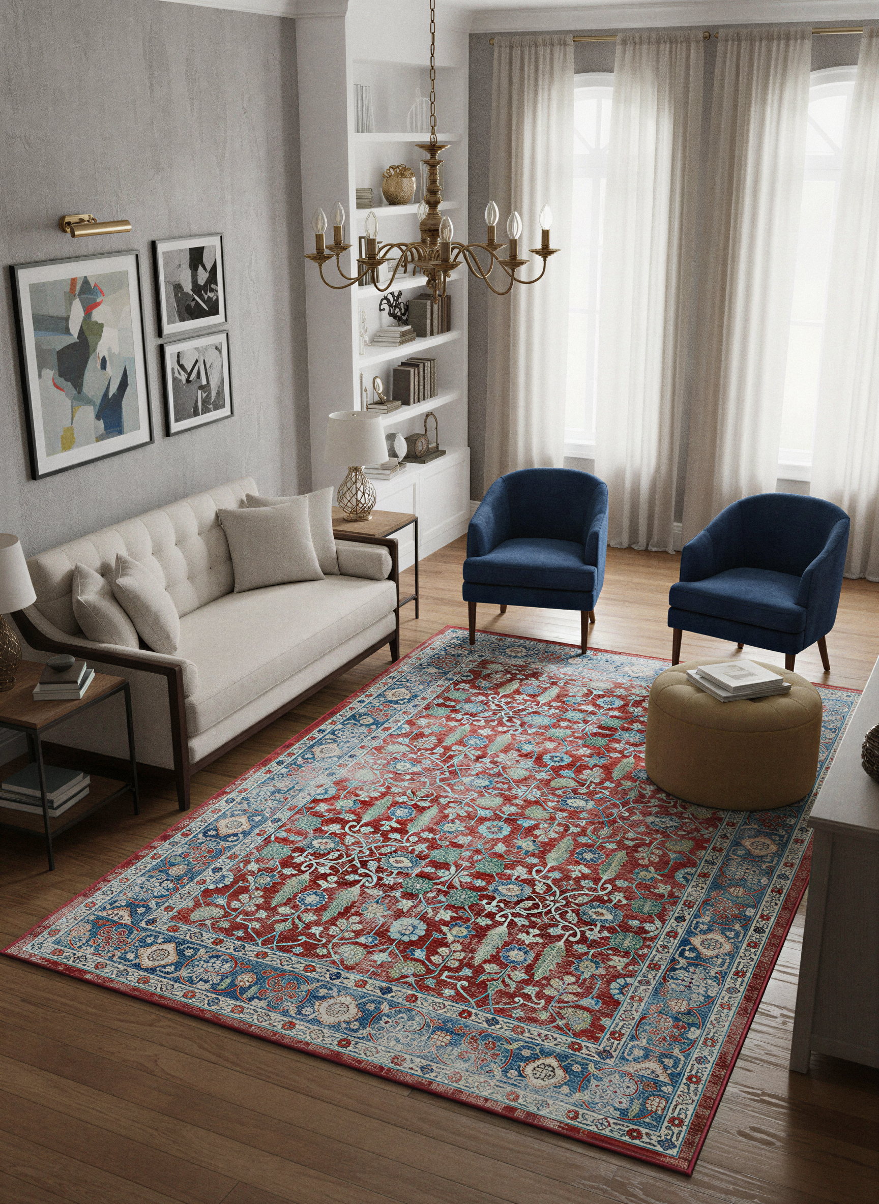 Arte VN034 Vintage Klasik Desenli Renkli Dekoratif Şönil Halı