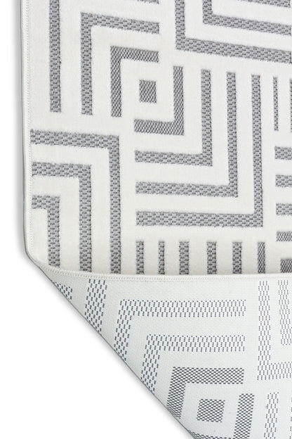 ARYA 5027-G-KREM/GRİ Pamuk Dokuma Taban Geometrik Desenli Salon Koridor Mutfak Halısı