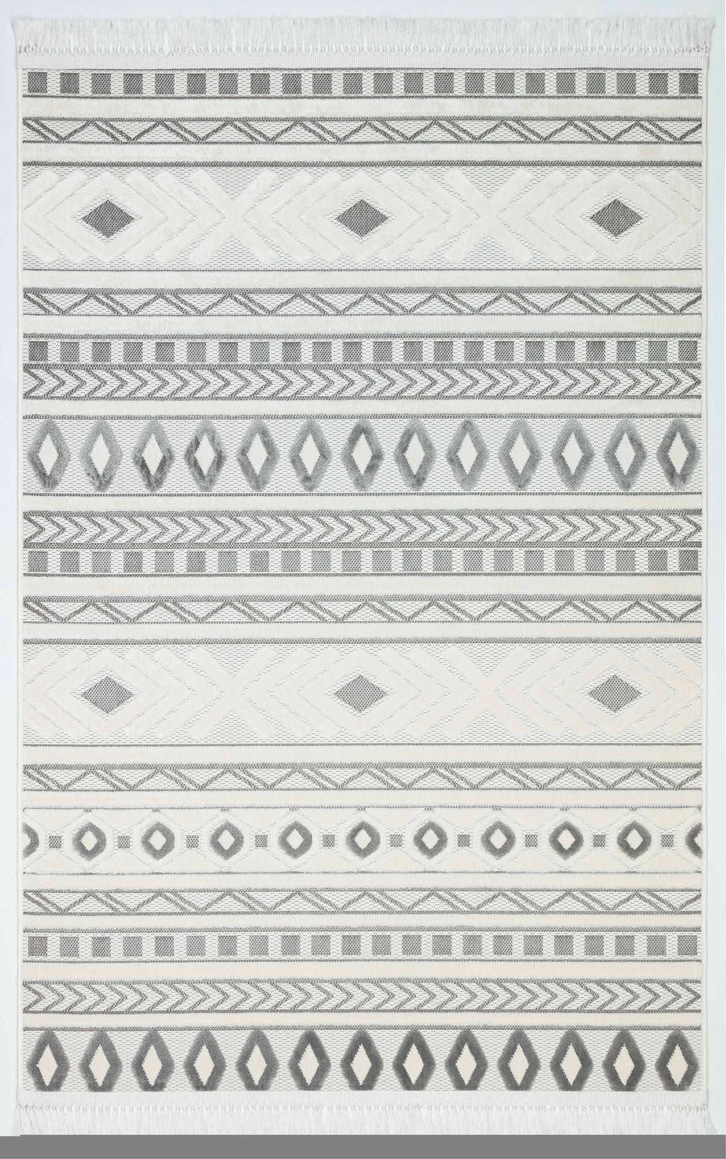 ARYA 5030-G-GRİ BEYAZ Geometrik Desenli Dokuma Salon Koridor Mutfak Halısı-KP