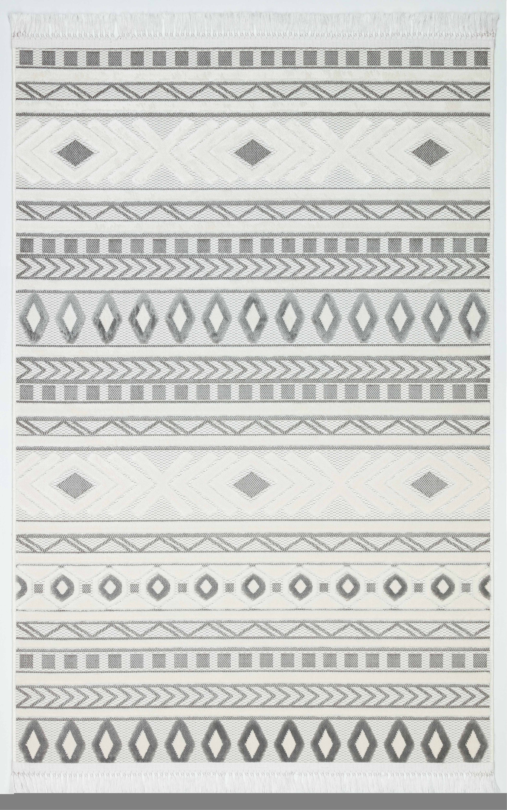 ARYA 5030-G-GRİ BEYAZ Geometrik Desenli Dokuma Salon Koridor Mutfak Halısı-KP