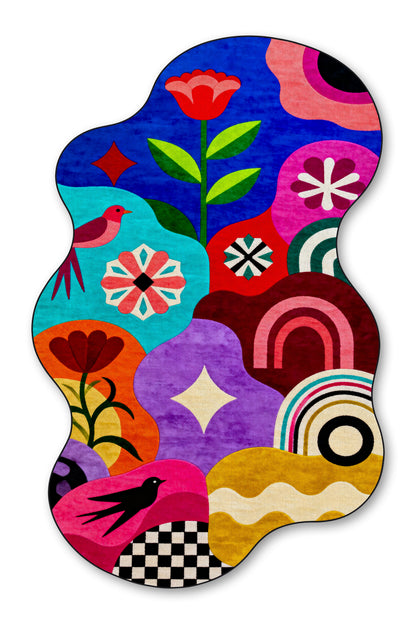 Arte AST063 Asimetrik Kesimli Modern Figürlü Renkli Şönil Halı
