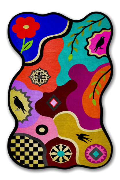 Arte AST065 Asimetrik Kesimli Modern Figürlü Renkli Şönil Halı