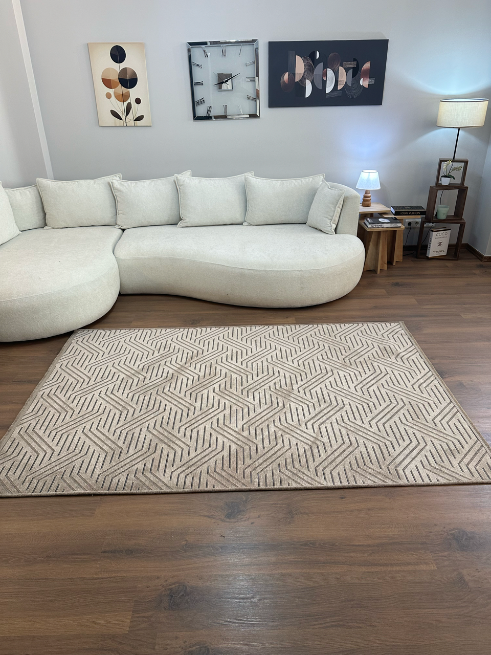 ŞÖNİL PERLA - VİZON Makinede Yıkanabilir Geometrik Modern Desenli Salon Koridor Mutfak Şönil Dokuma Halı