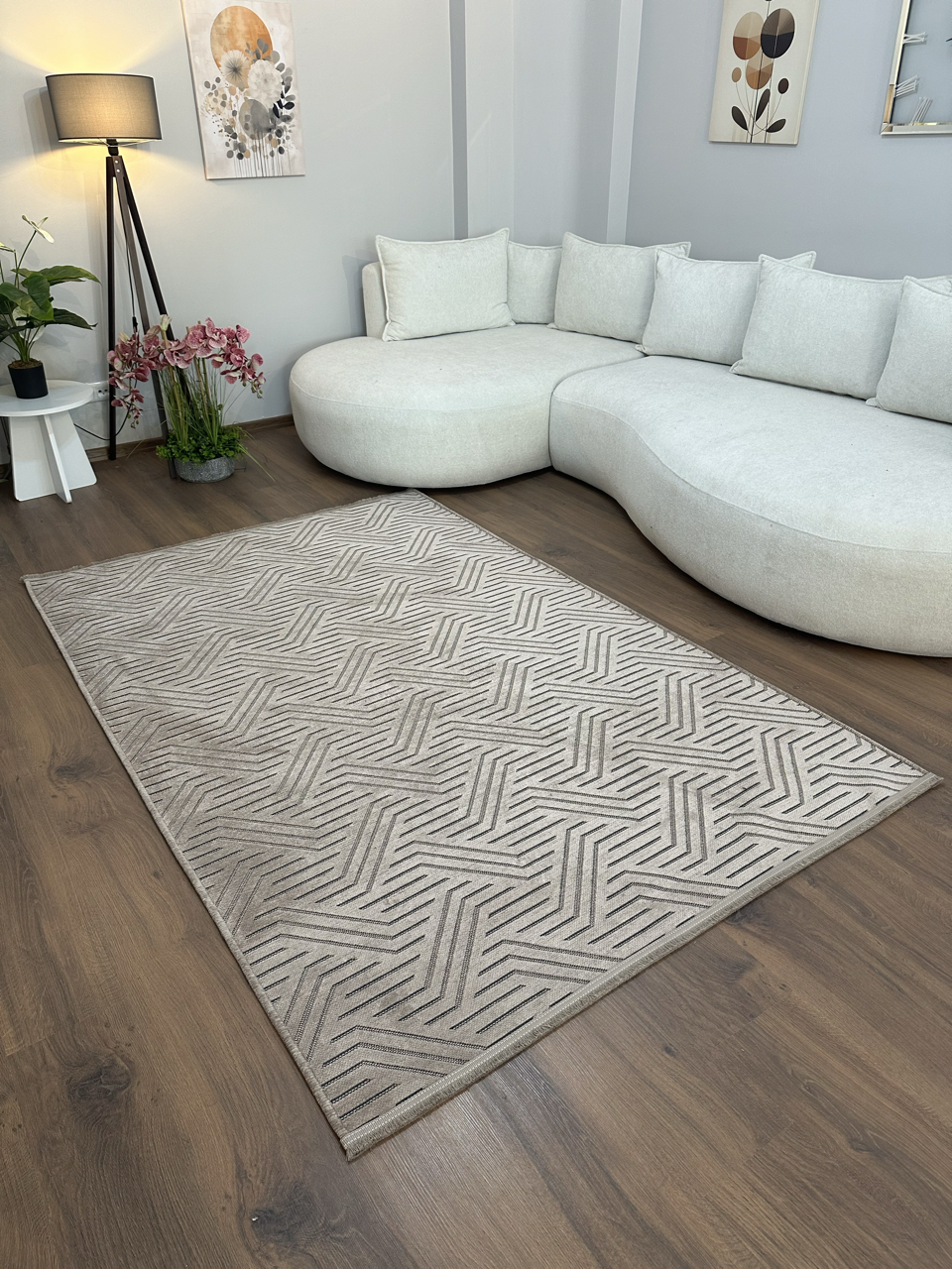 ŞÖNİL PERLA - VİZON Makinede Yıkanabilir Geometrik Modern Desenli Salon Koridor Mutfak Şönil Dokuma Halı