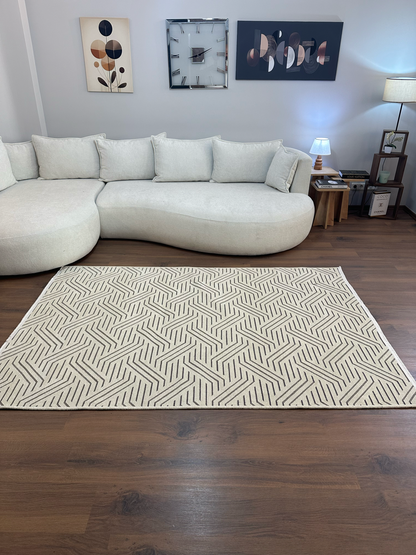 ŞÖNİL PERLA Kaymaz Taban Salon Şönil Kilim Dokuma Halı-KREM