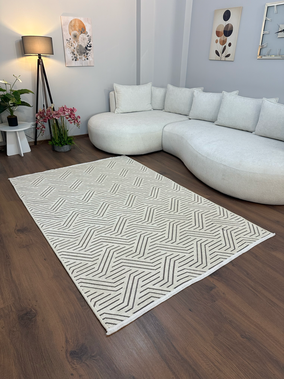 ŞÖNİL PERLA Kaymaz Taban Salon Şönil Kilim Dokuma Halı-KREM