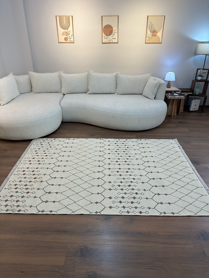 ŞÖNİL MODERN Kaymaz Taban İskandinav Desenli Salon Koridor Mutfak Şönil Kilim Dokuma Halı-KREM