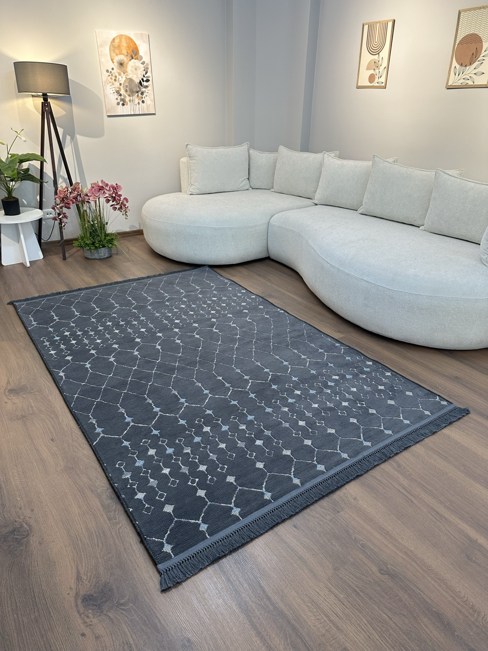 ŞÖNİL MODERN Kaymaz Taban Salon Koridor Mutfak Şönil Kilim Dokuma Halı-ANTRASİT