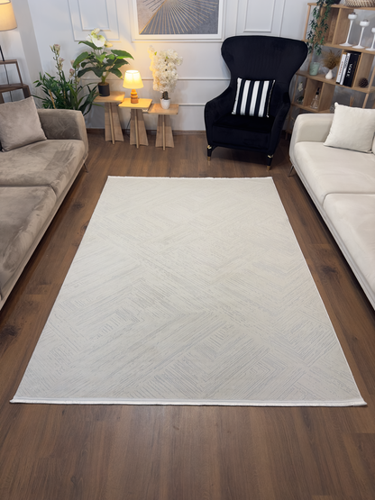 LOTUS C20-KREM Kaymaz Taban Sentetik Bambu Parlak Saten Salon Halısı-413